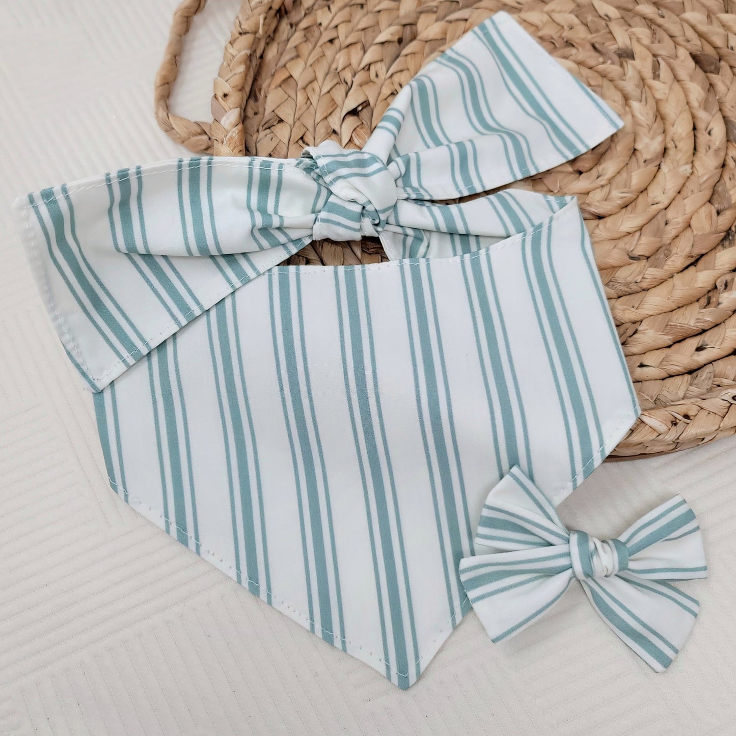Jade Stripe Tie On Or Snap On Dog Bandana