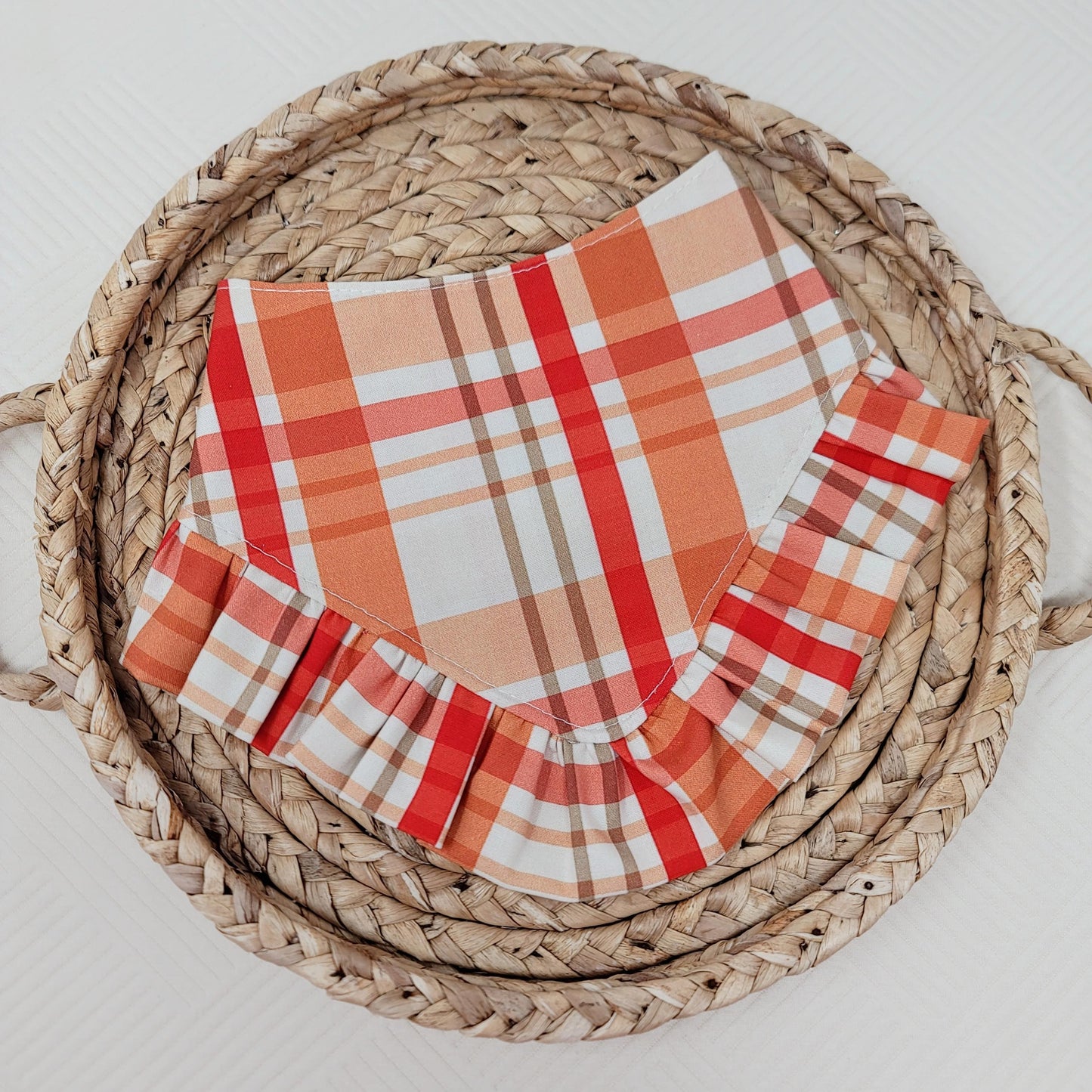 Red and Orange Fall Plaid Dog Bandana With or Without Ruffle Trim