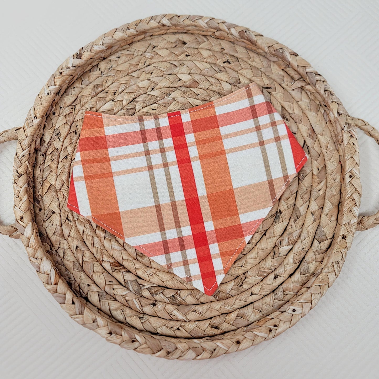 Red and Orange Fall Plaid Dog Bandana With or Without Ruffle Trim