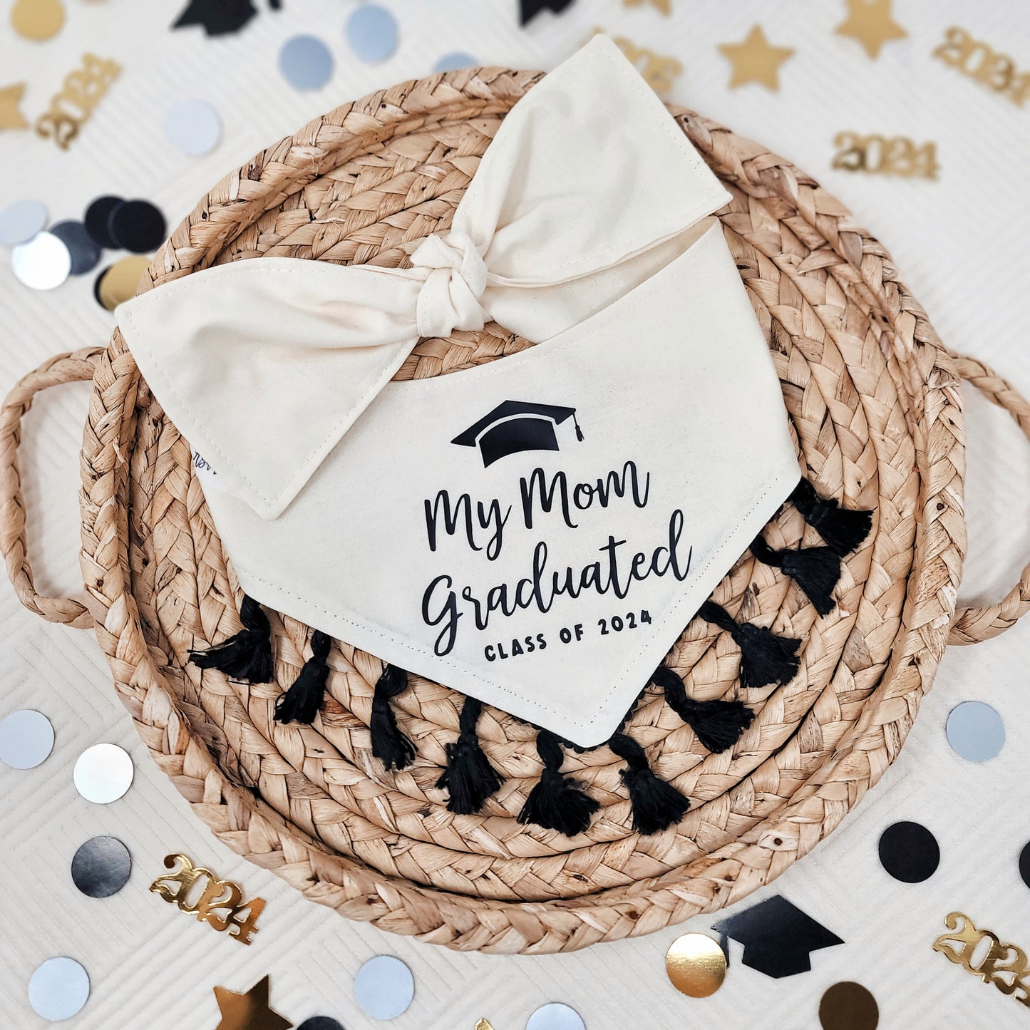 Custom 2024 Graduation Tie On or Snap On Dog Bandana With Or Without Trim