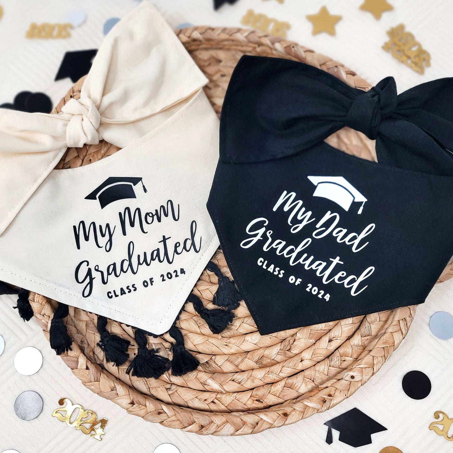 Custom 2024 Graduation Tie On or Snap On Dog Bandana With Or Without Trim