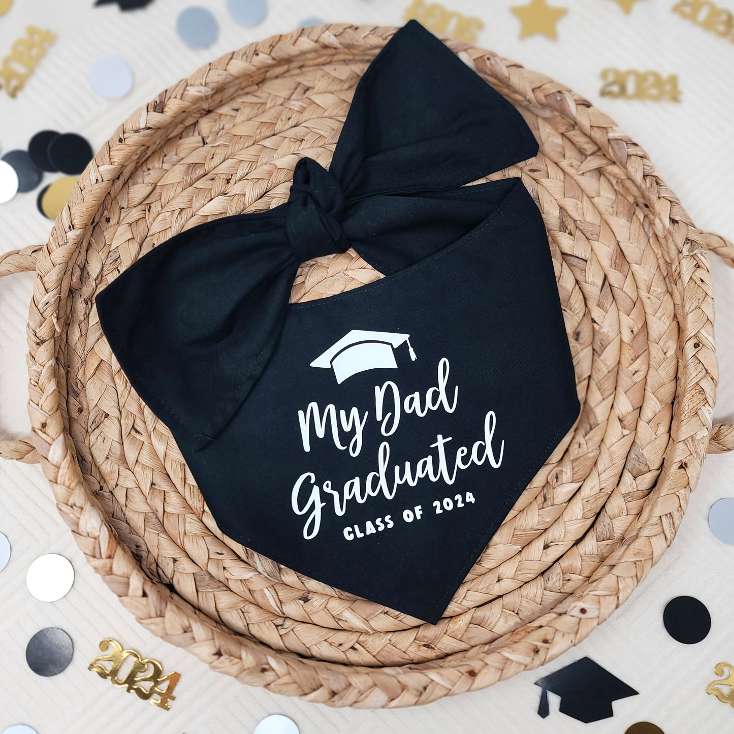 Custom 2024 Graduation Tie On or Snap On Dog Bandana With Or Without Trim