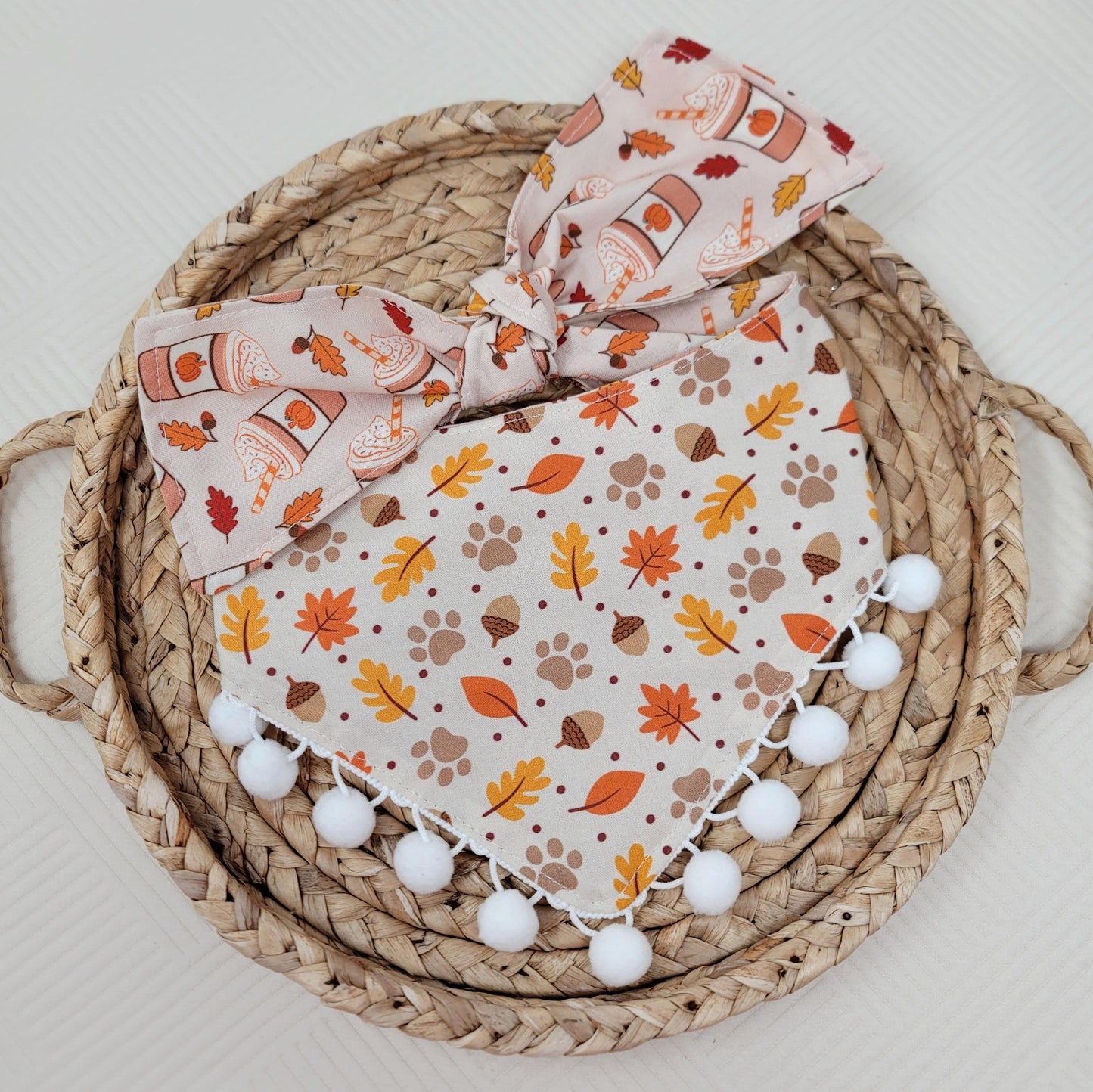 Pink Pumpkin Spice Dog Bandana With or Without Pom Pom Trim