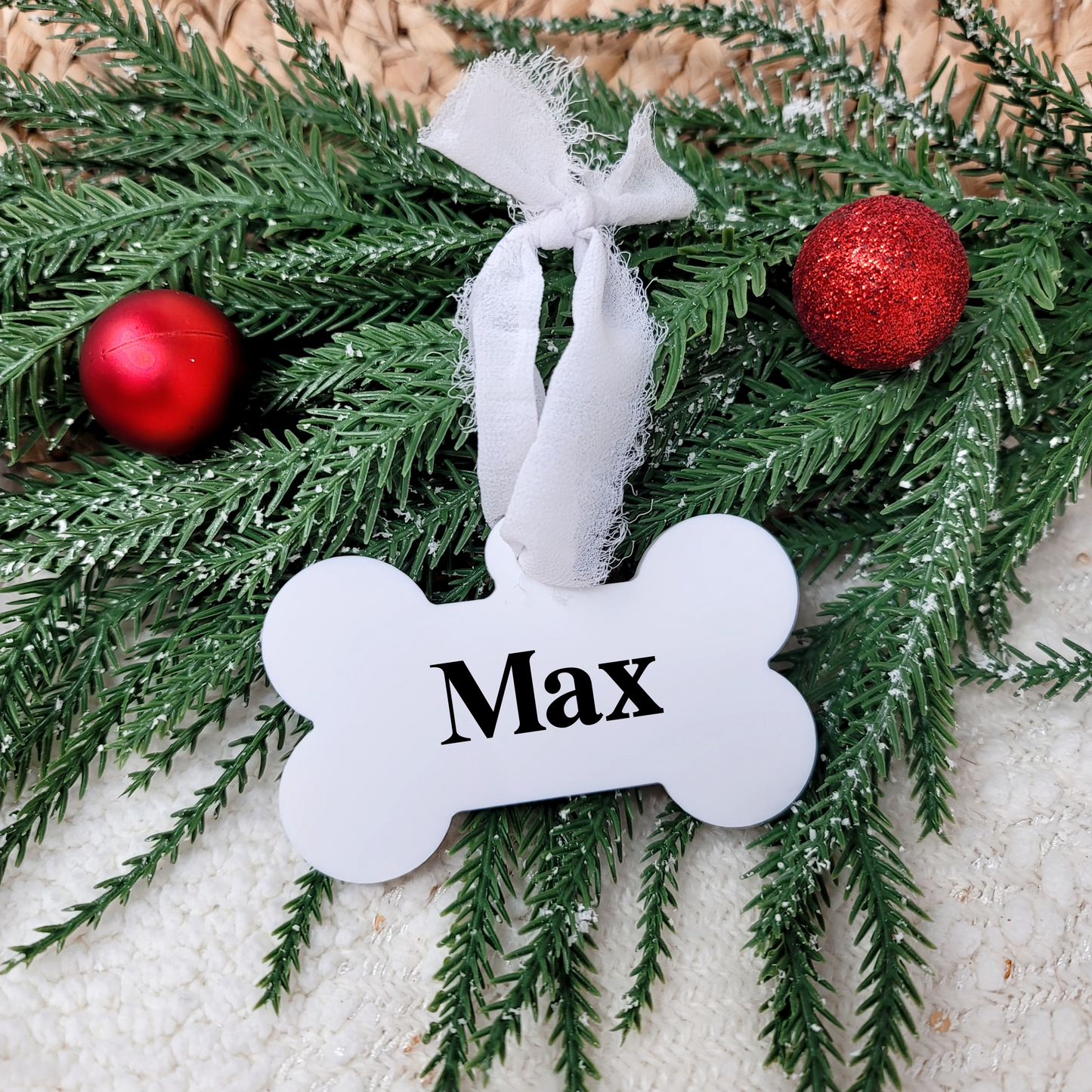 White Custom Dog Bone Christmas Ornament