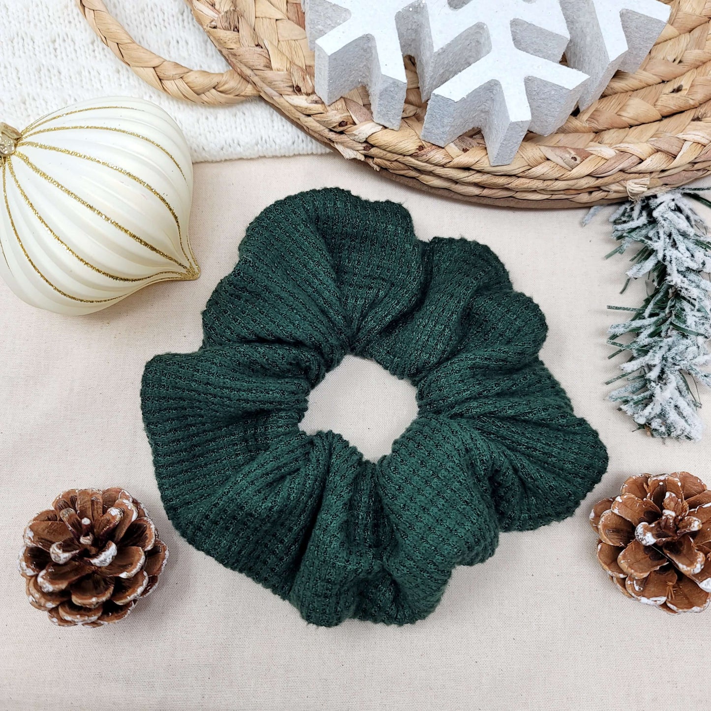 Large Green Waffle Knit Scrunchie