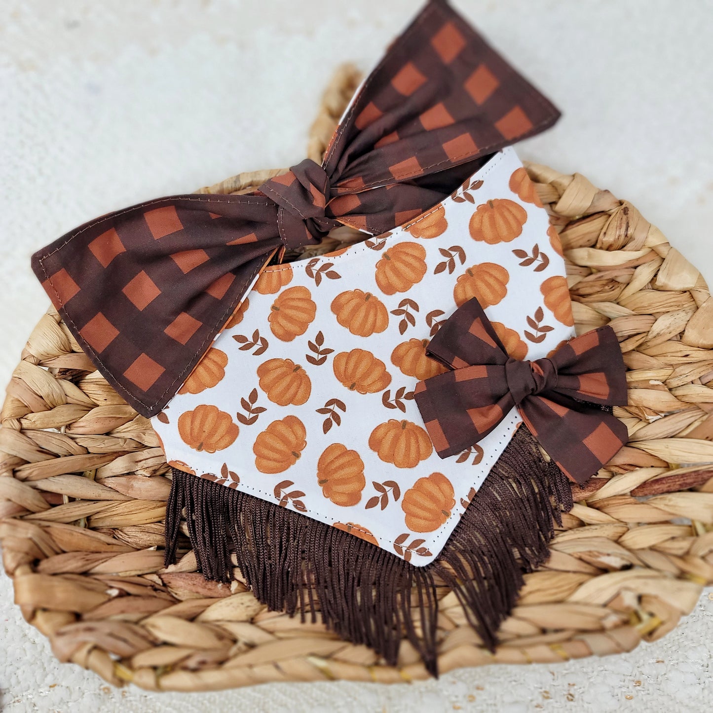 Brown Gingham Plaid Matching Hair Bow