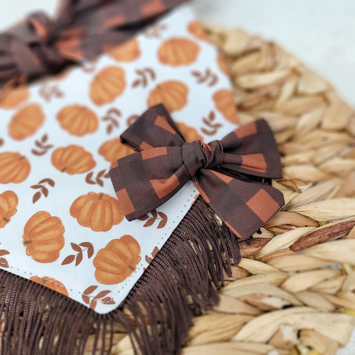 Brown Gingham Plaid Matching Hair Bow