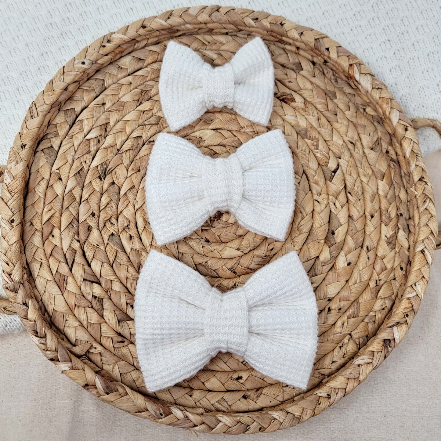 White Waffle Knit Bow Tie