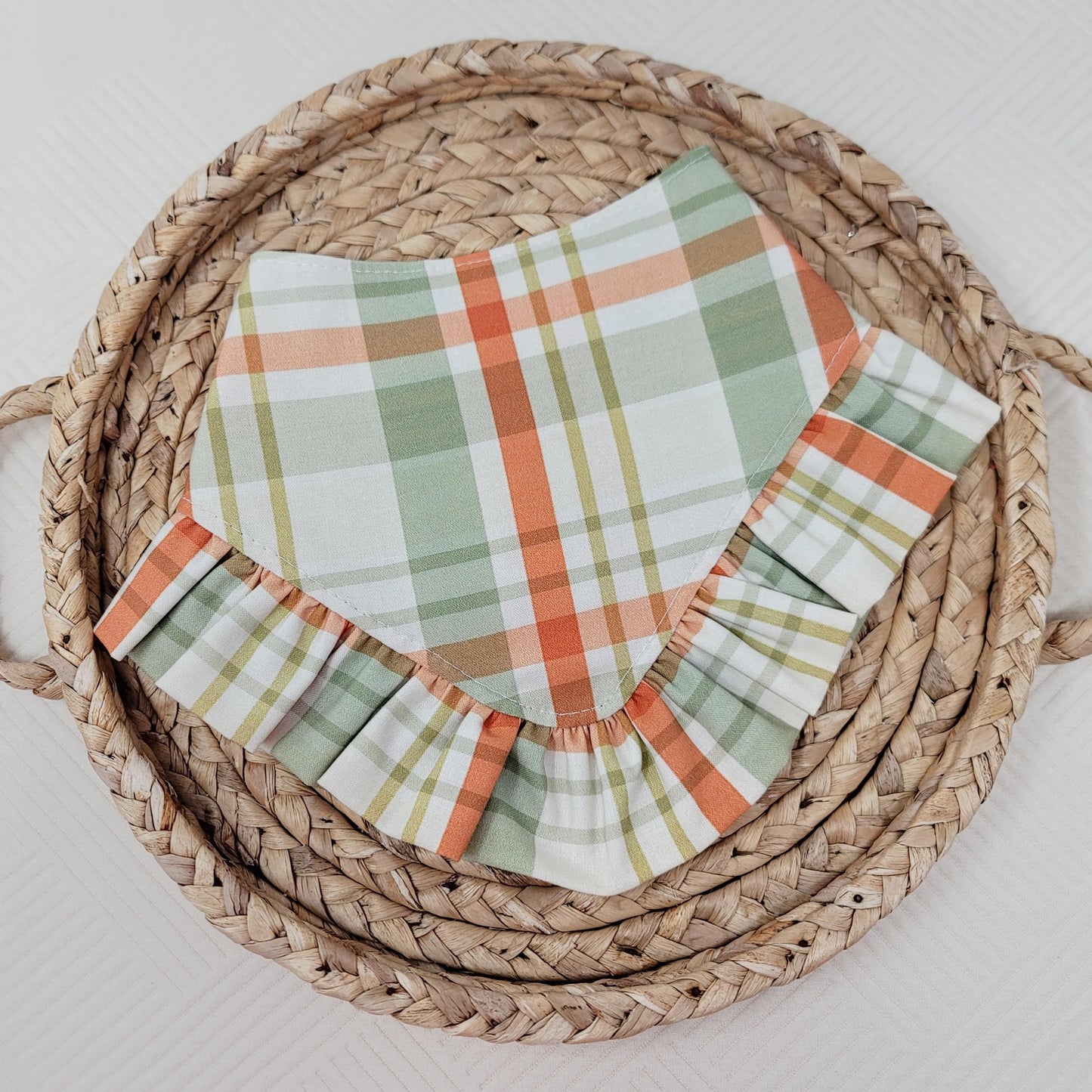 Green and Brown Fall Plaid Dog Bandana With or Without Ruffle Trim