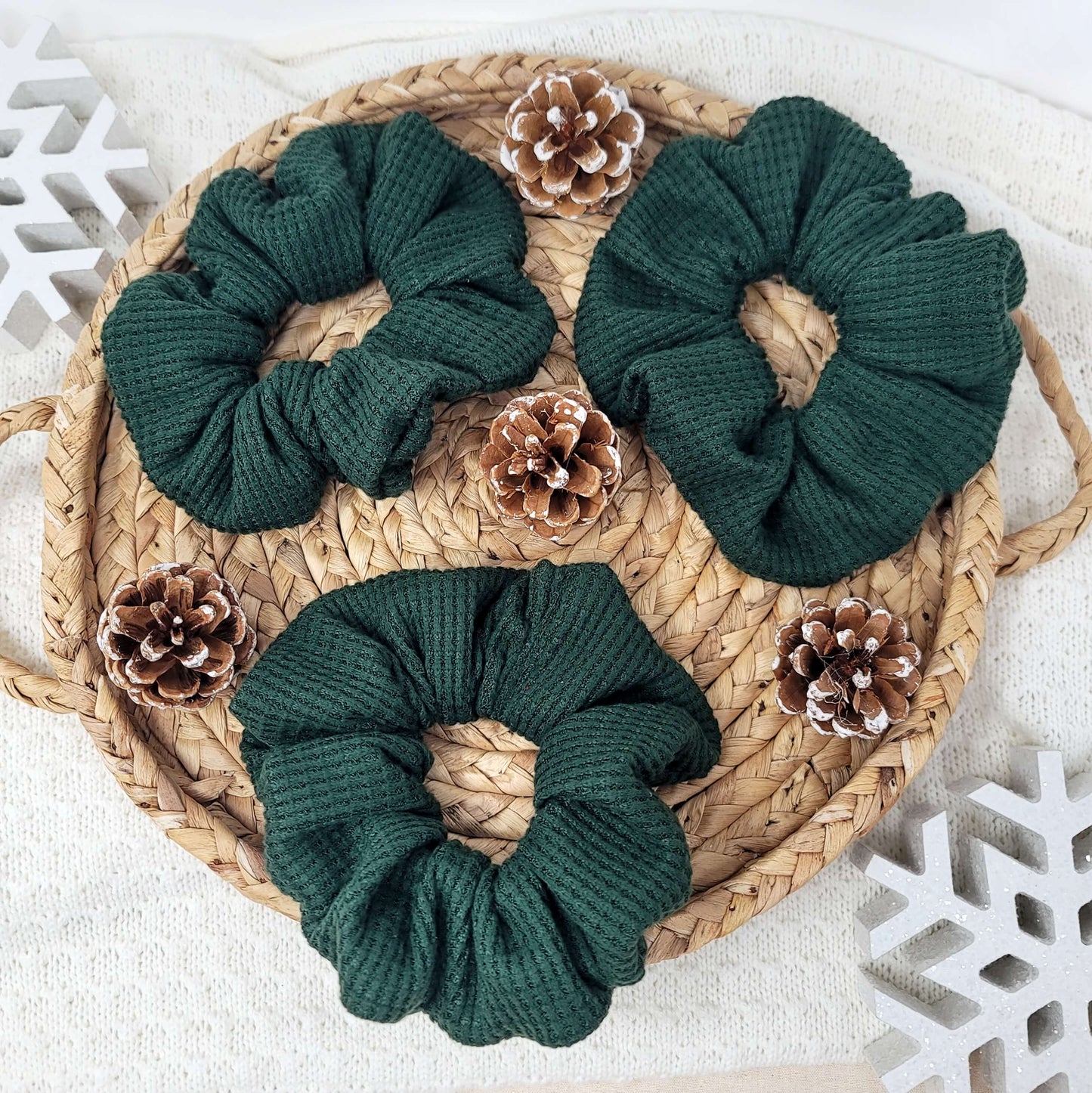 Large Green Waffle Knit Scrunchie