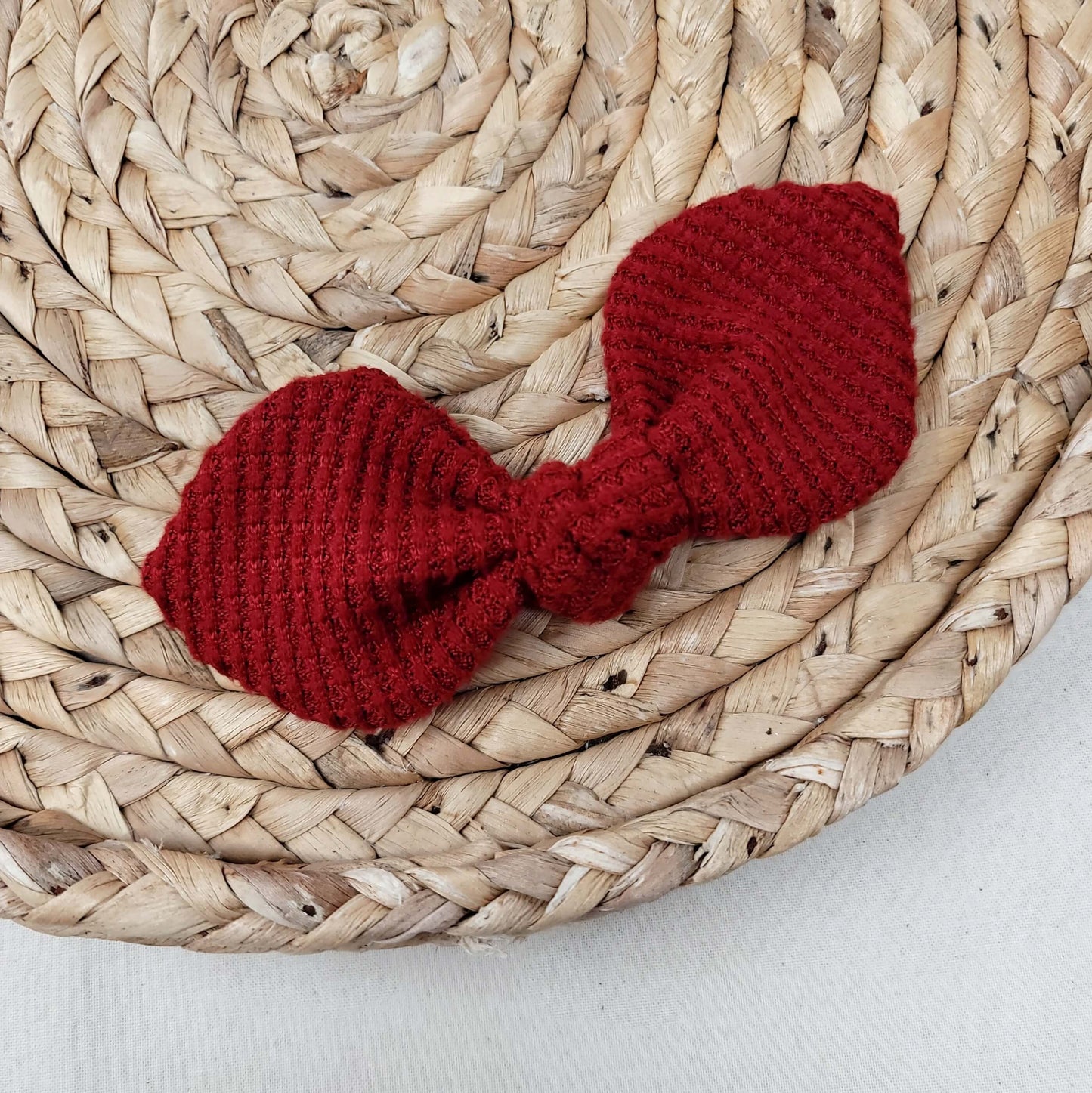 Red Waffle Knit Knot Style Hair Bow