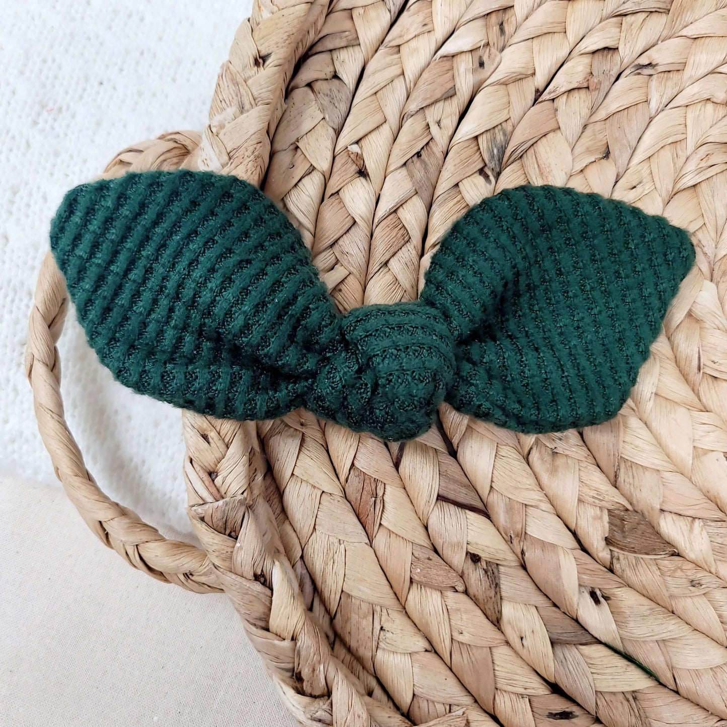 Green Waffle Knit Knot Style Hair Bow