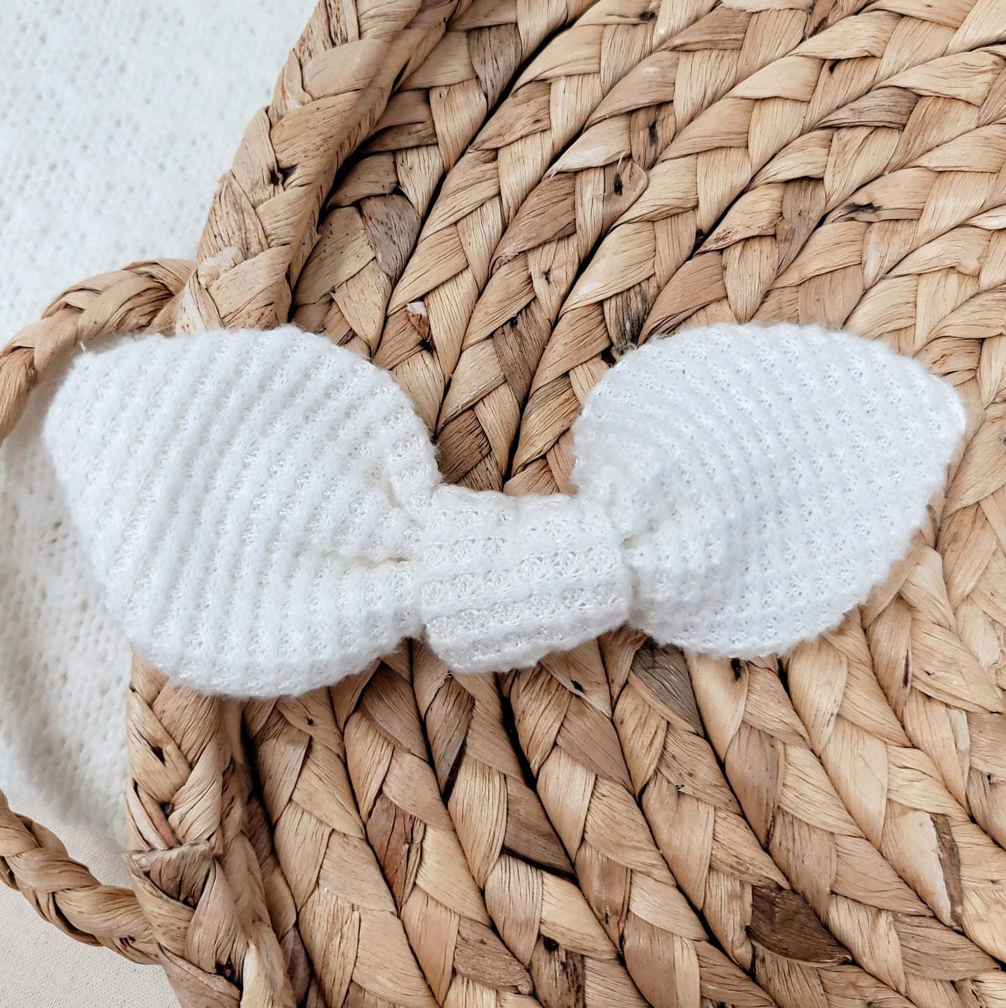 White Waffle Knit Knot Style Hair Bow