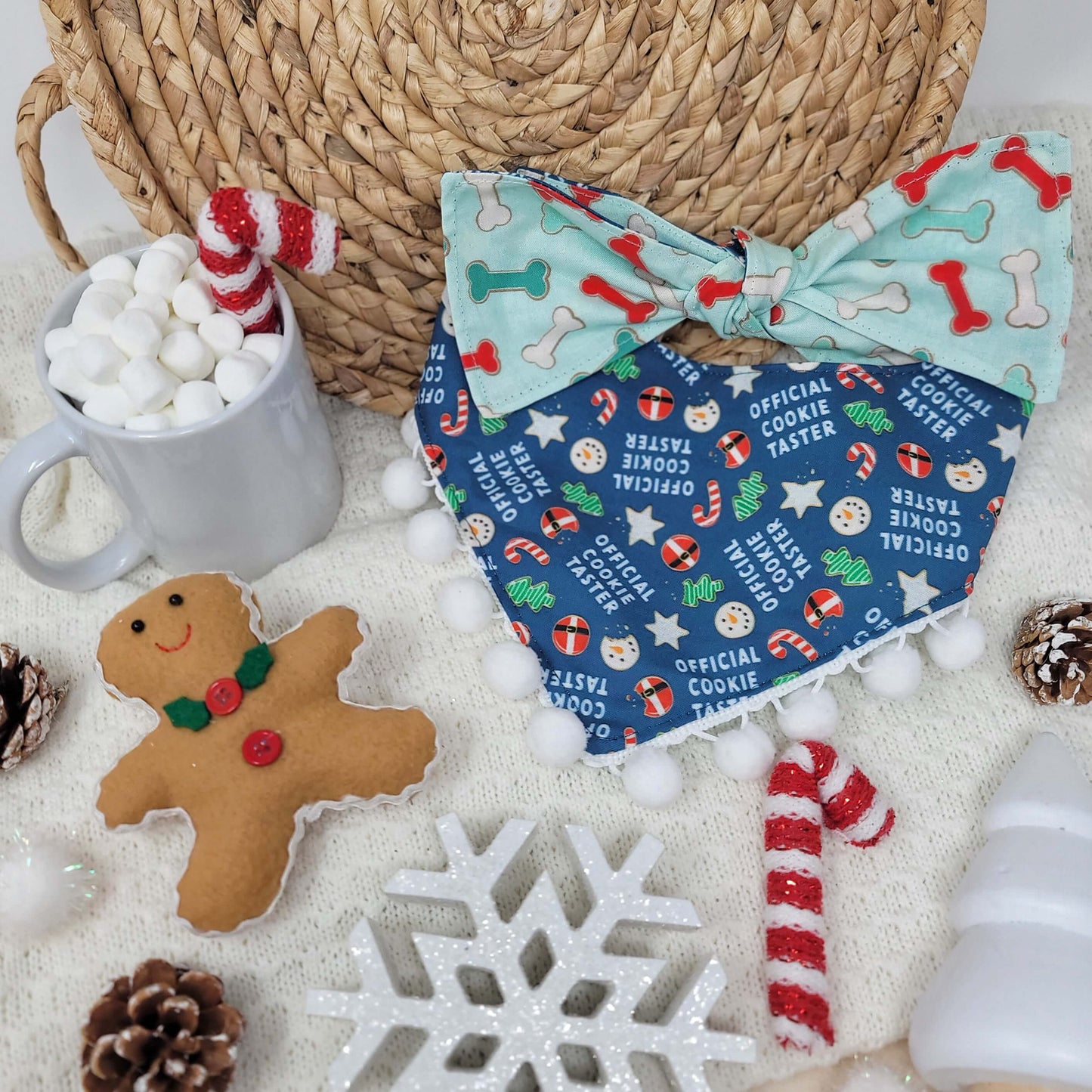 Official Cookie Tester Snap On Or Tie On Dog Bandana With or Without Pom Pom Trim