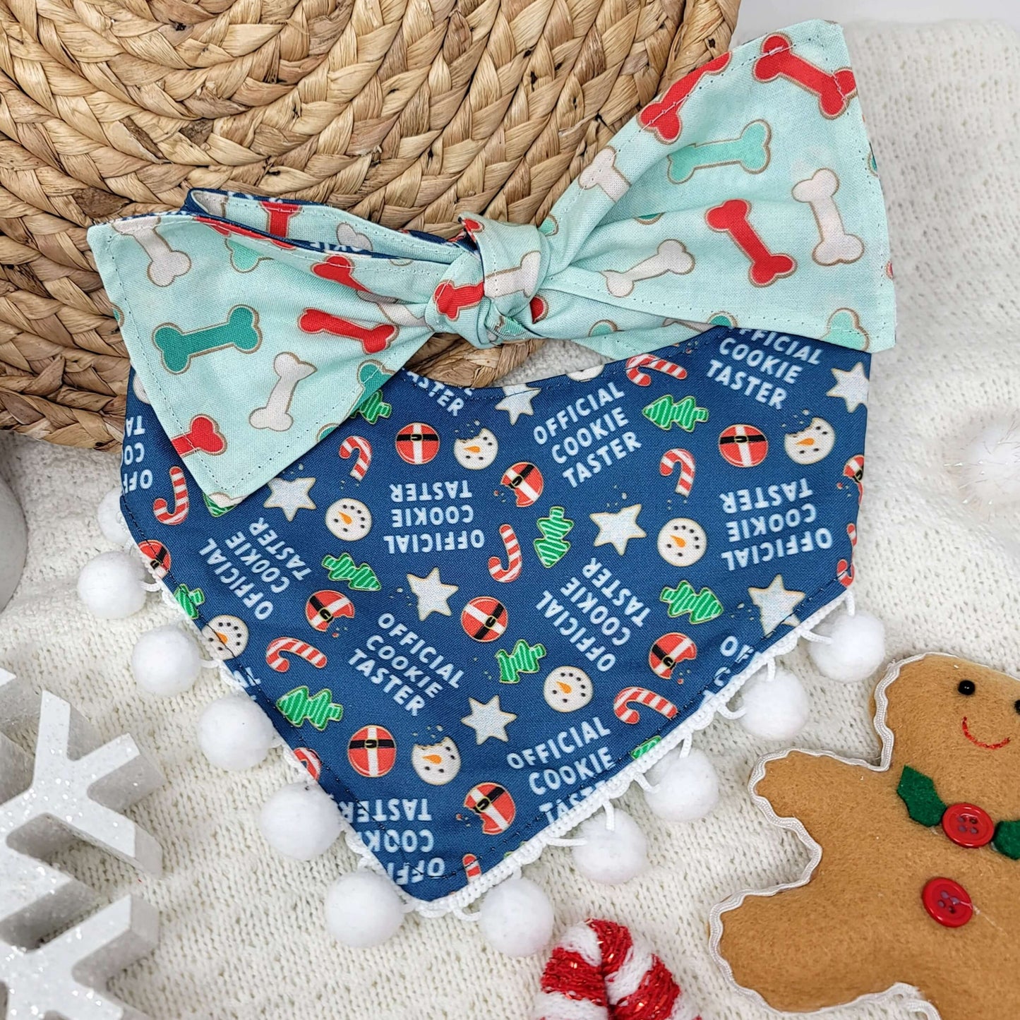 Official Cookie Tester Snap On Or Tie On Dog Bandana With or Without Pom Pom Trim