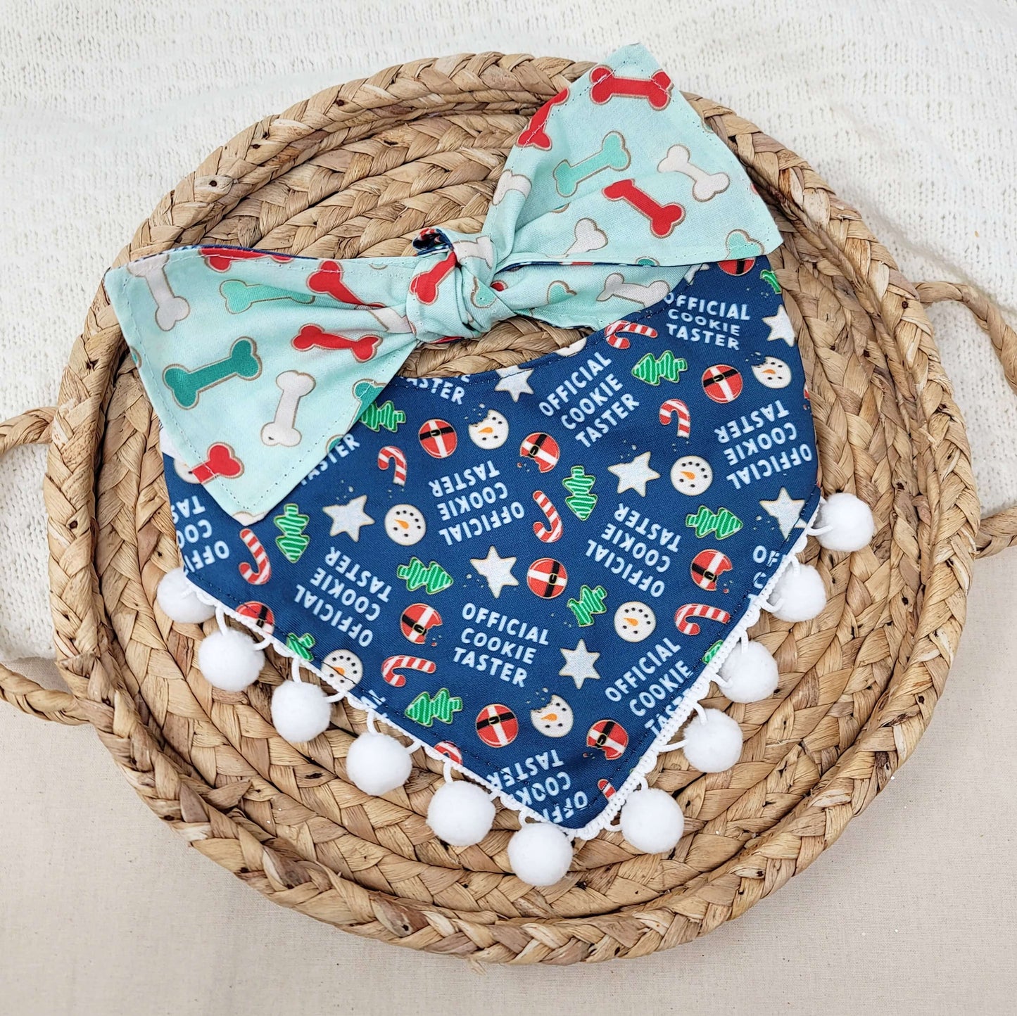 Official Cookie Tester Snap On Or Tie On Dog Bandana With or Without Pom Pom Trim