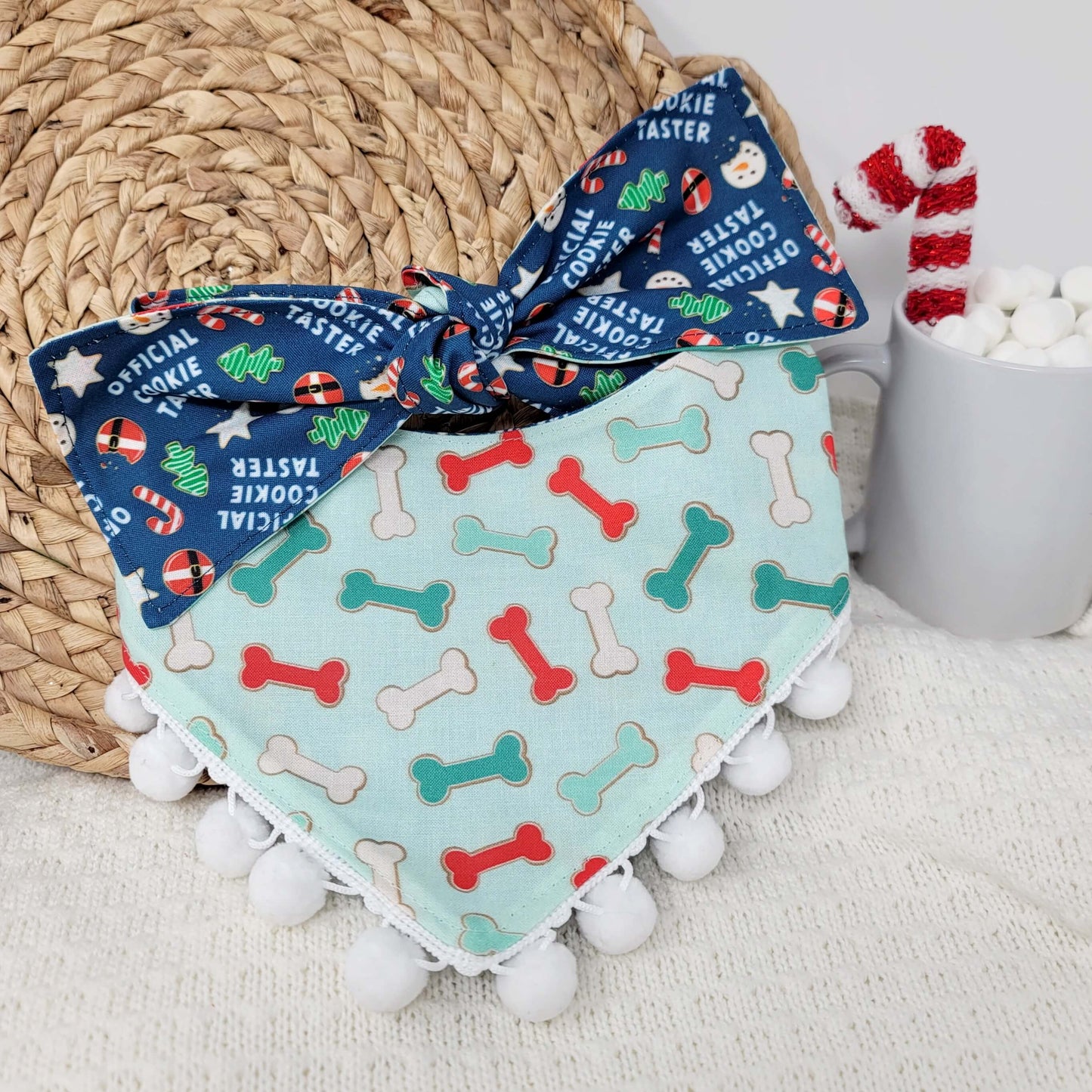 Official Cookie Tester Snap On Or Tie On Dog Bandana With or Without Pom Pom Trim
