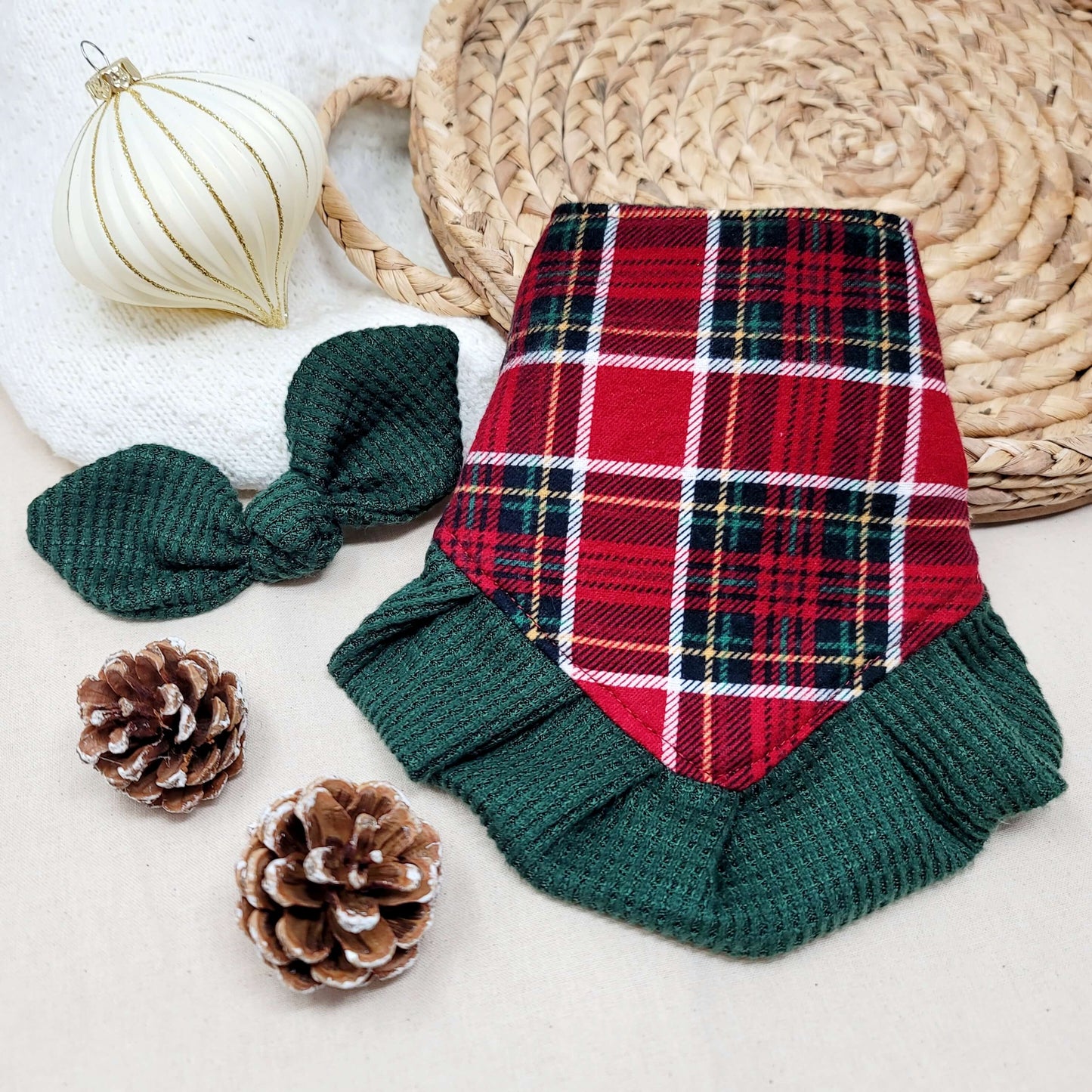Green Waffle Knit Knot Style Hair Bow