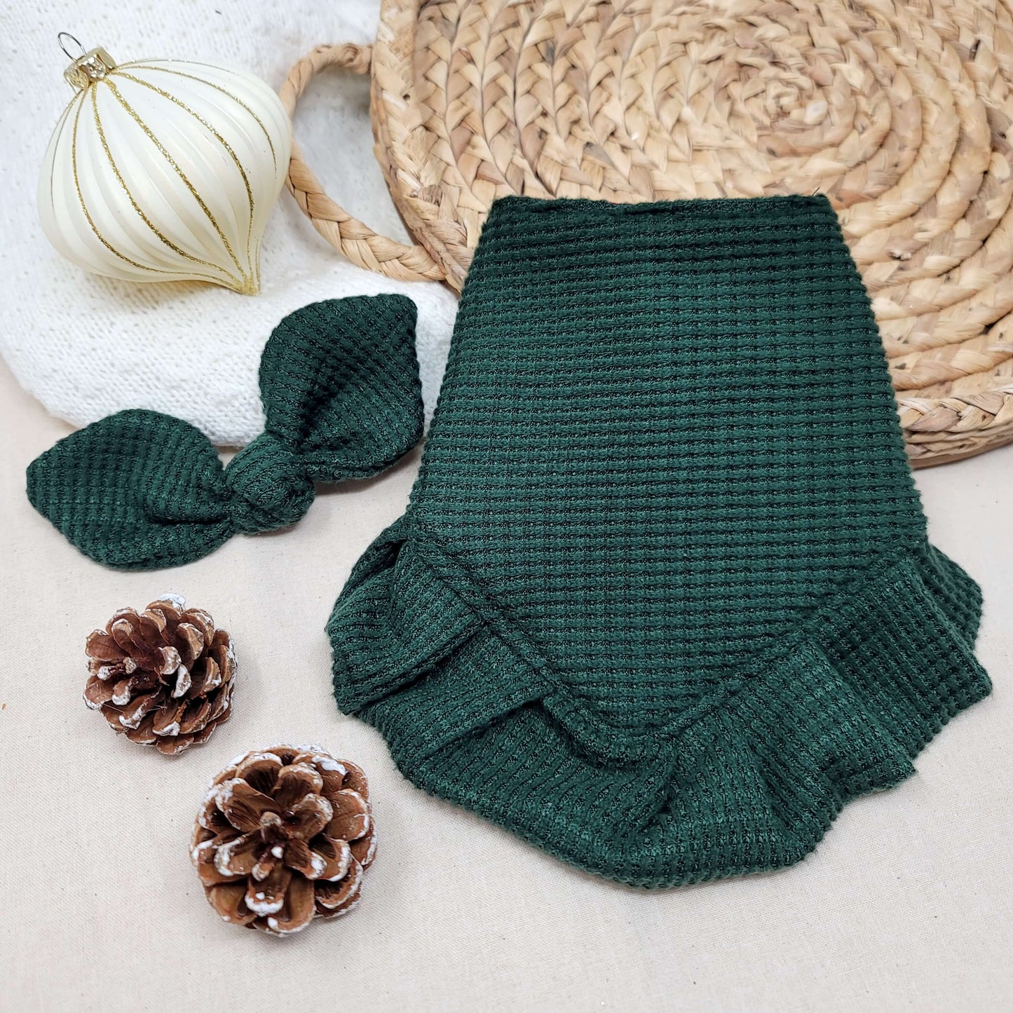 Green Waffle Knit Knot Style Hair Bow