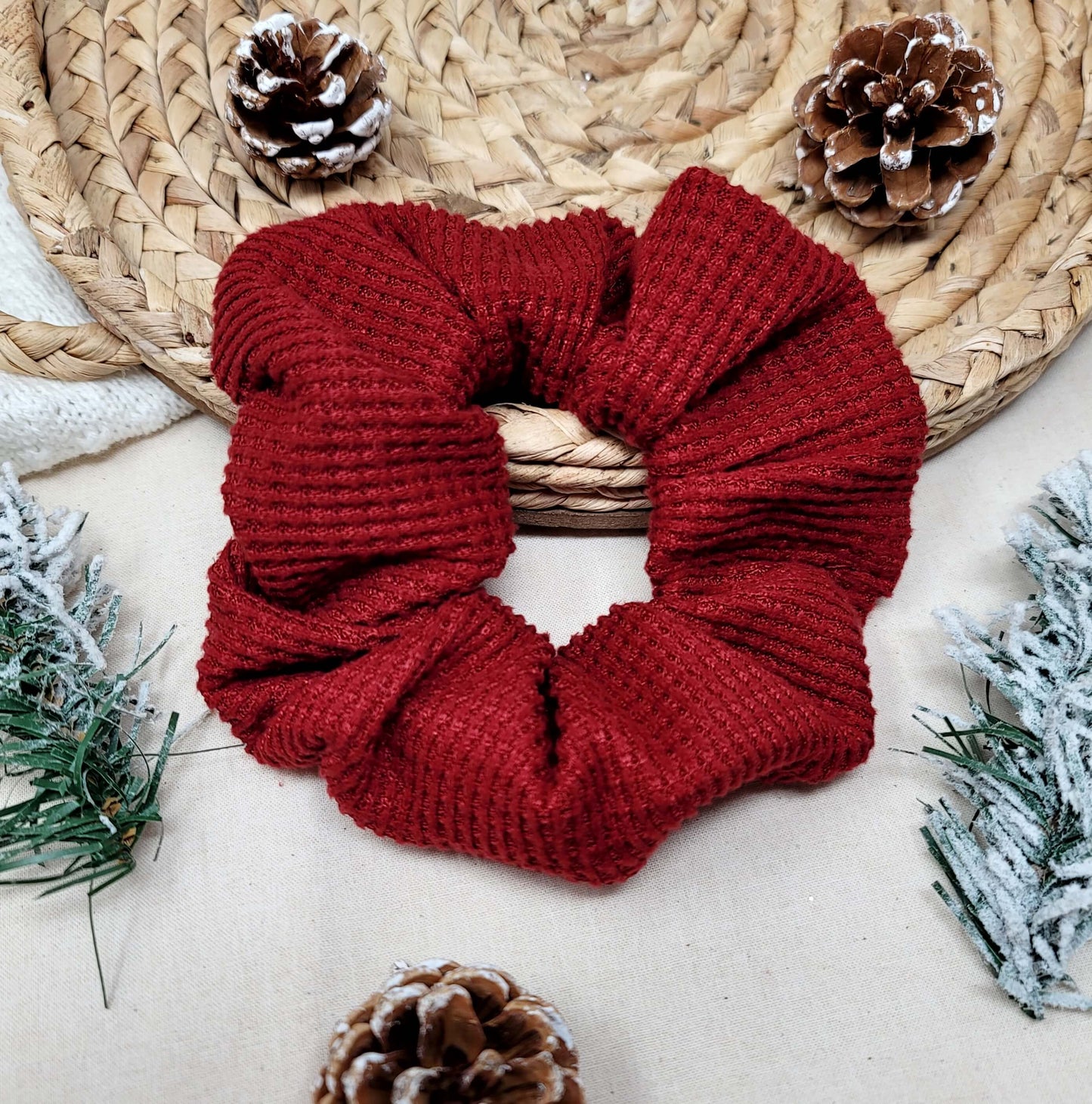 Large Red Waffle Knit Scrunchie