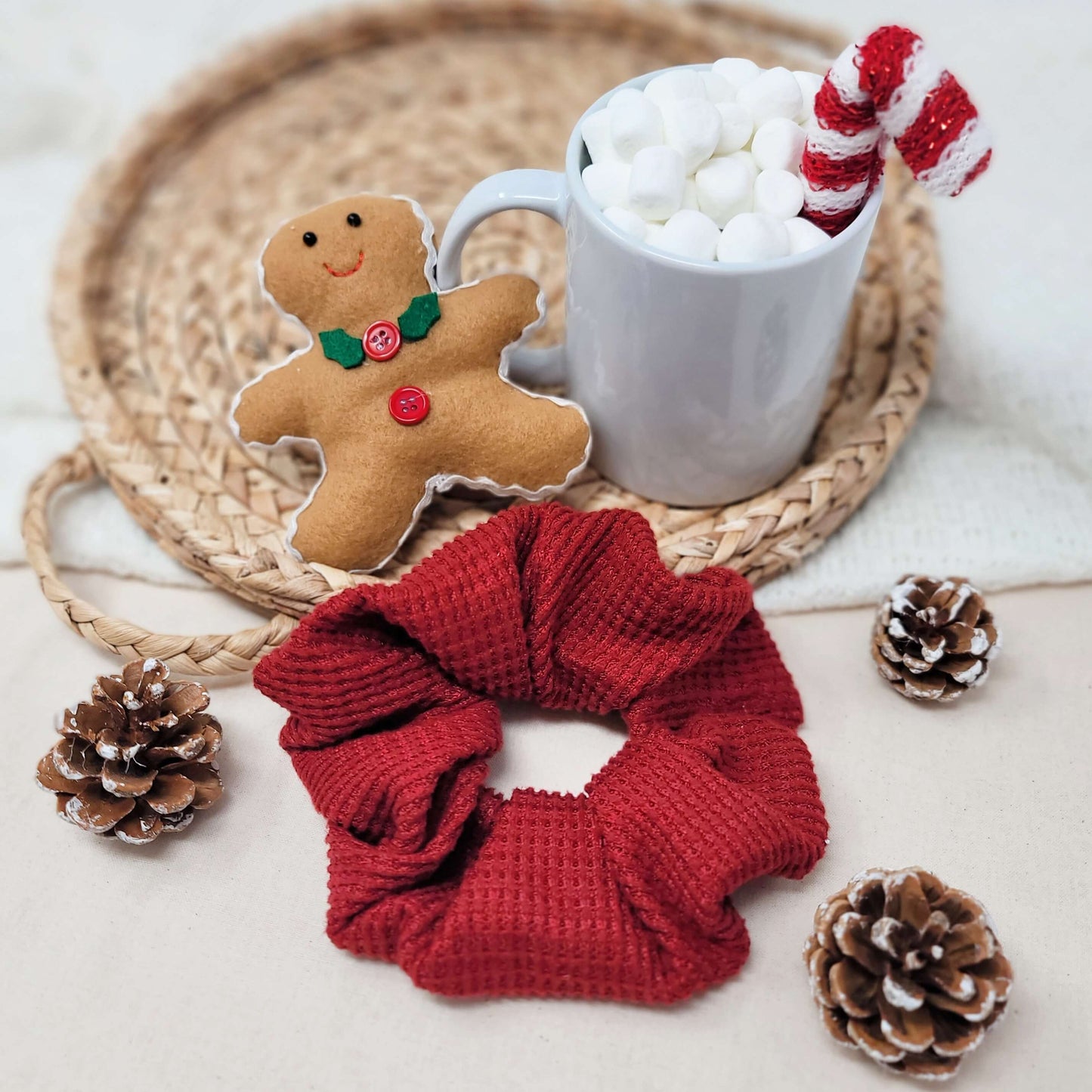 Large Red Waffle Knit Scrunchie