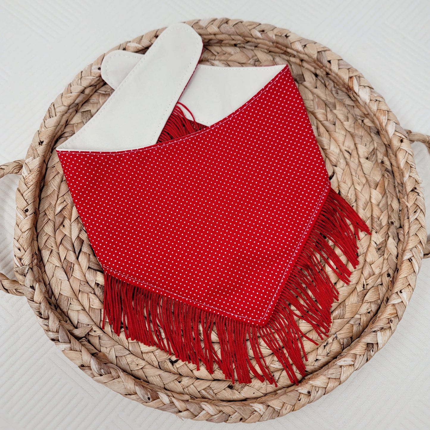 Patriotic Smiley Snap On Dog Bandana With Red Tassel Trim