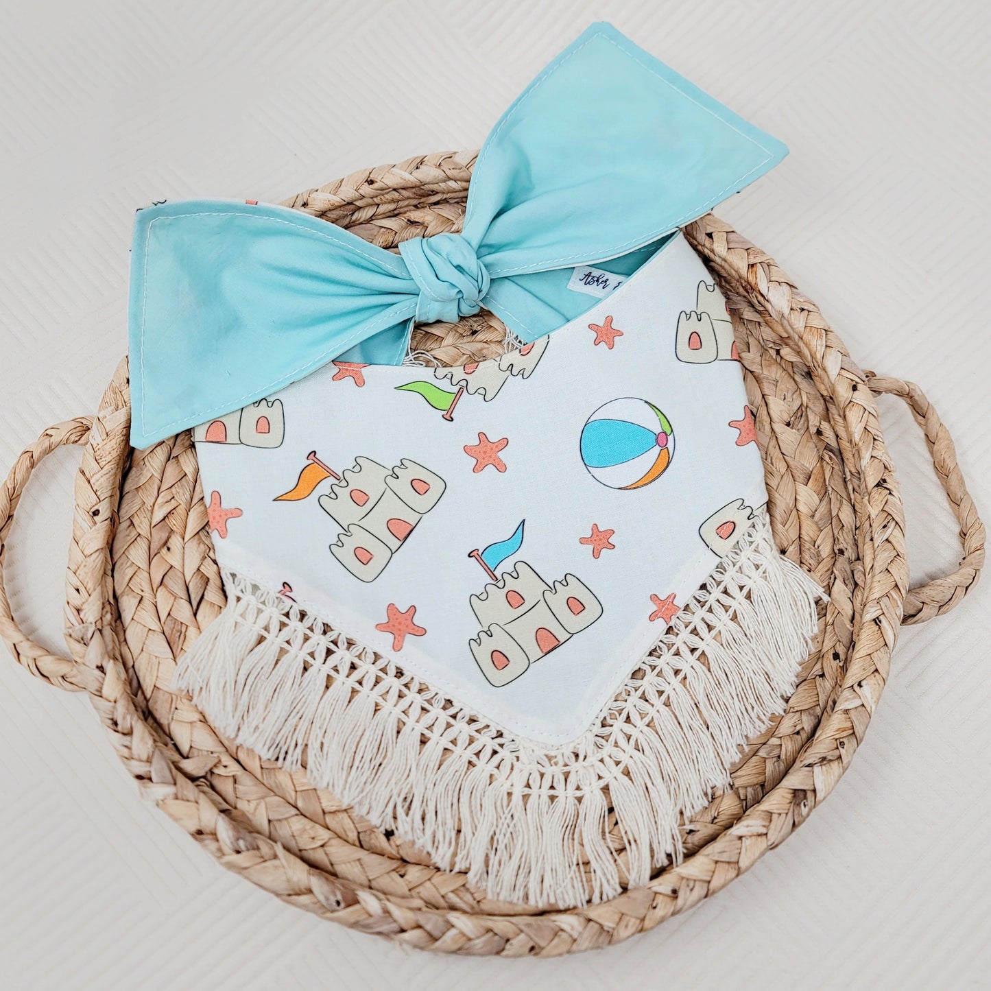 Meet Me At The Beach Dog Bandana With or Without Boho Fringe Trim