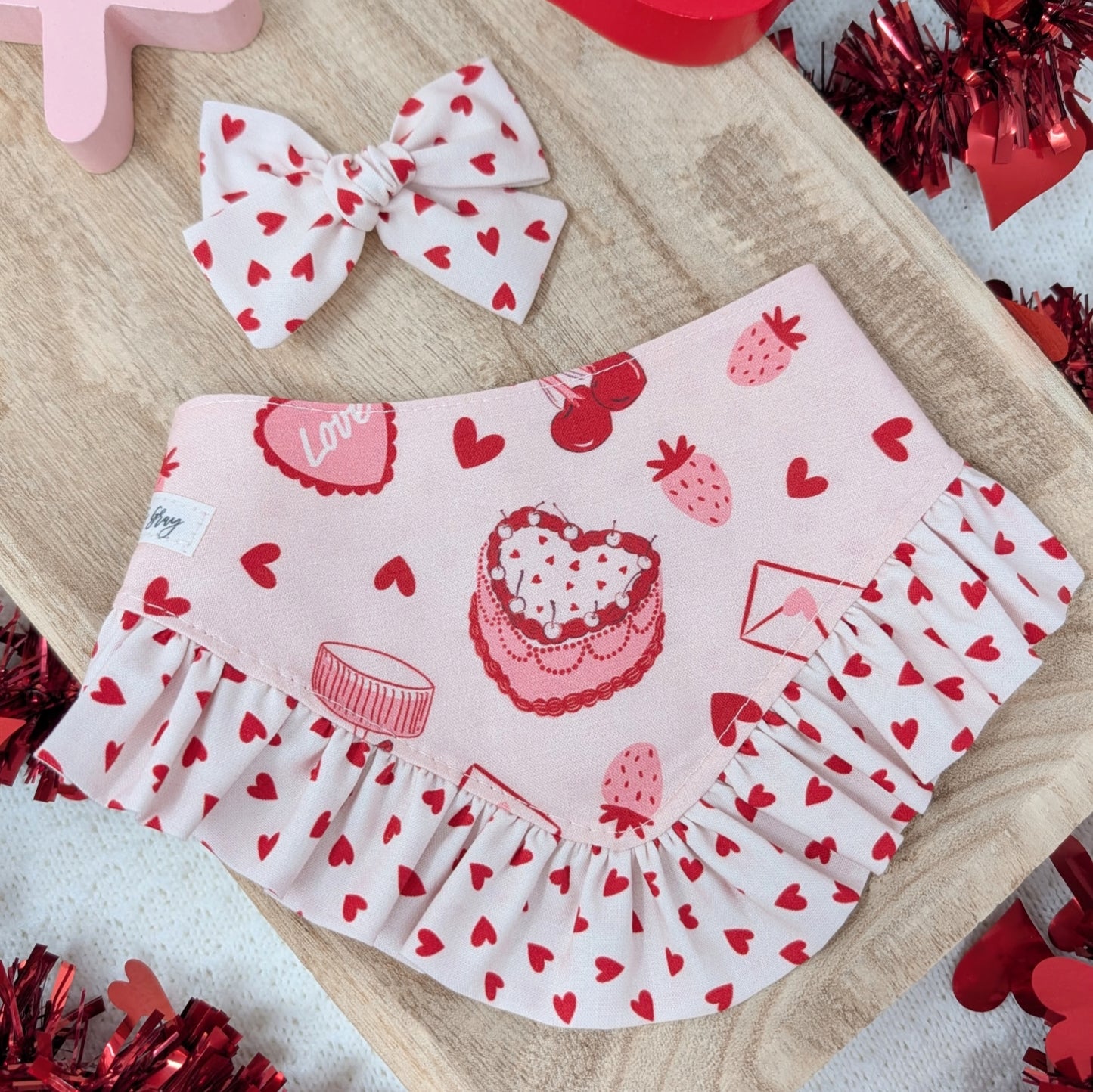 Light Pink and Red Heart Hair Bow