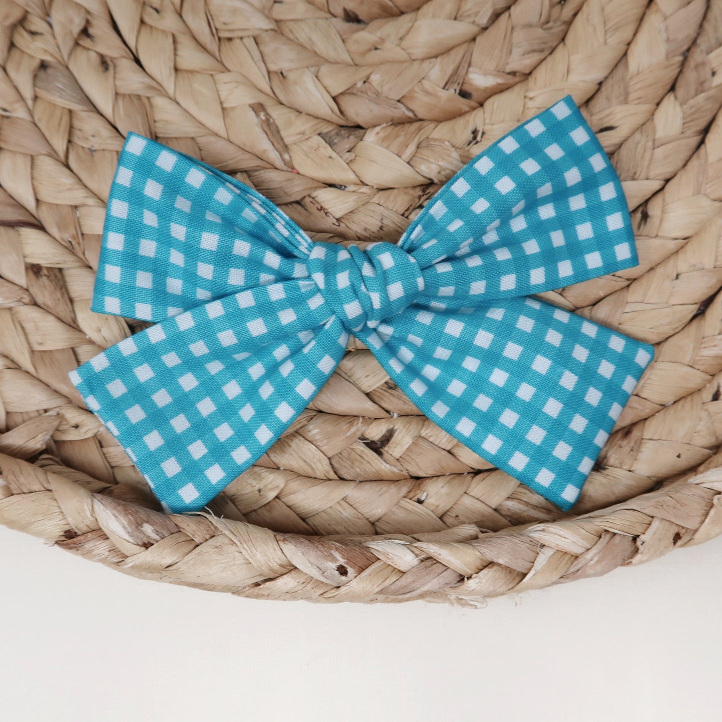 Teal Gingham Hair Bow
