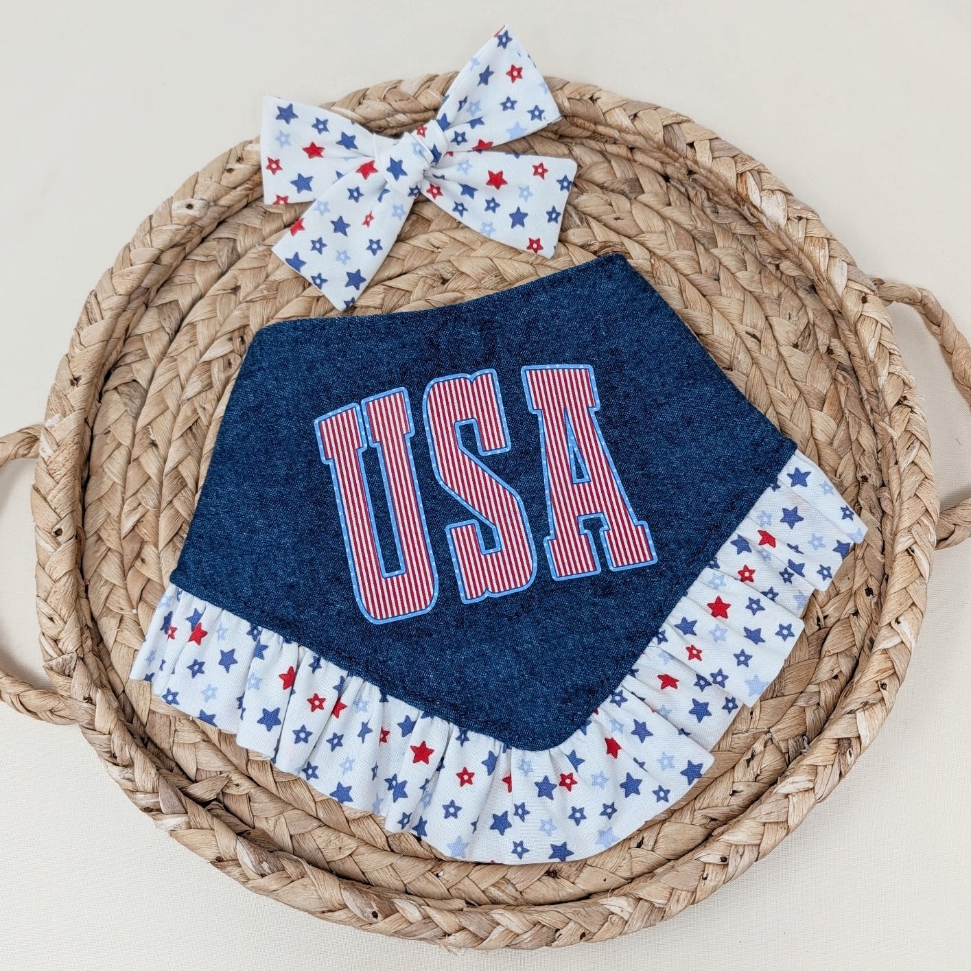 White Patriotic Stars Hair Bow
