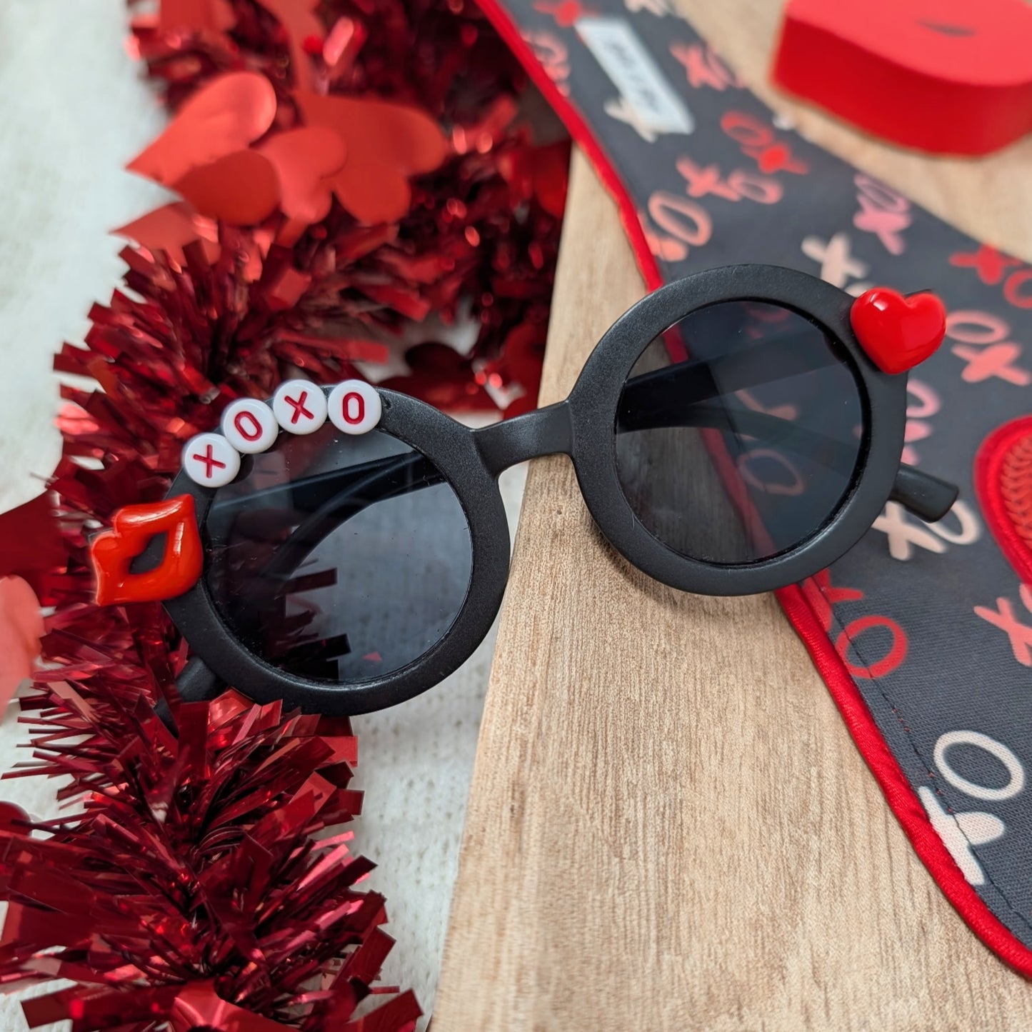 Black XOXO Beaded Sunglasses