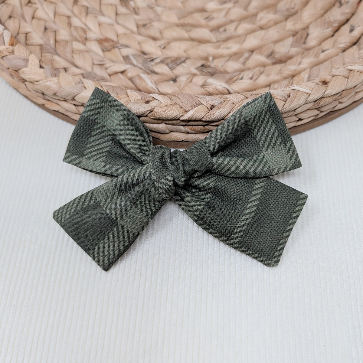 Olive Plaid Hair Bow