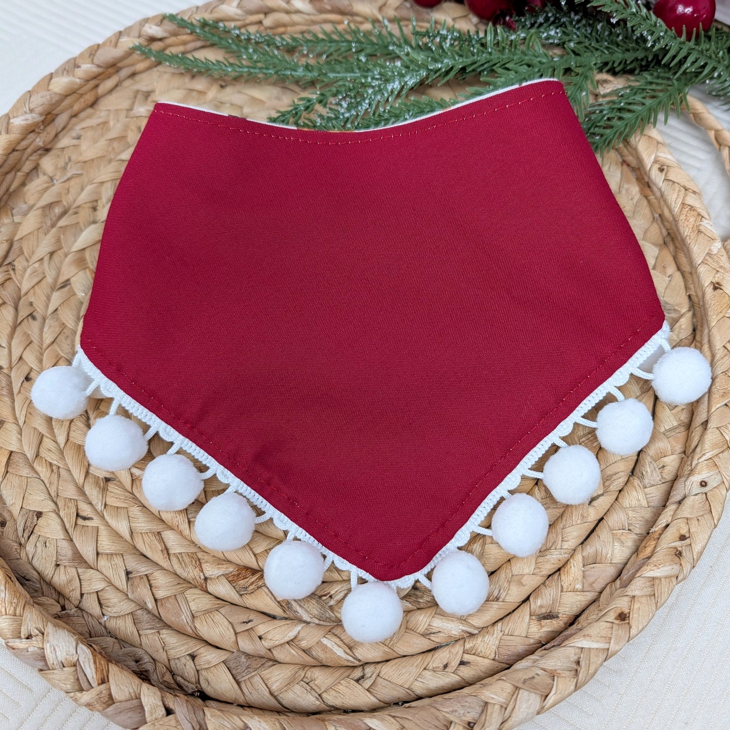 NEW Teddy Bear Snap On Dog Bandana With Pom Pom Trim