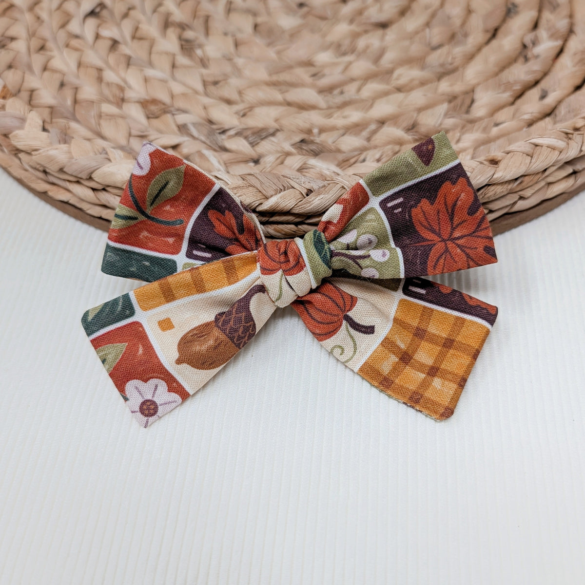 Folky Fall Quilted Hair Bow
