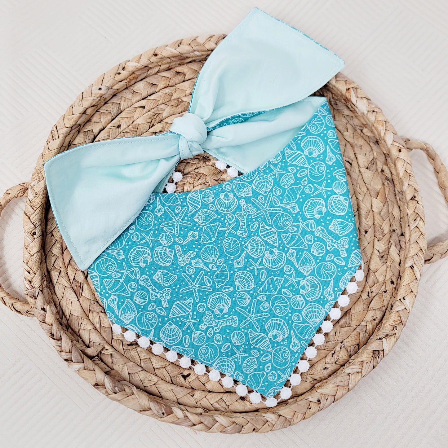 Summer Vibes Seashell Dog Bandana With or Without Flat Pom Pom Trim