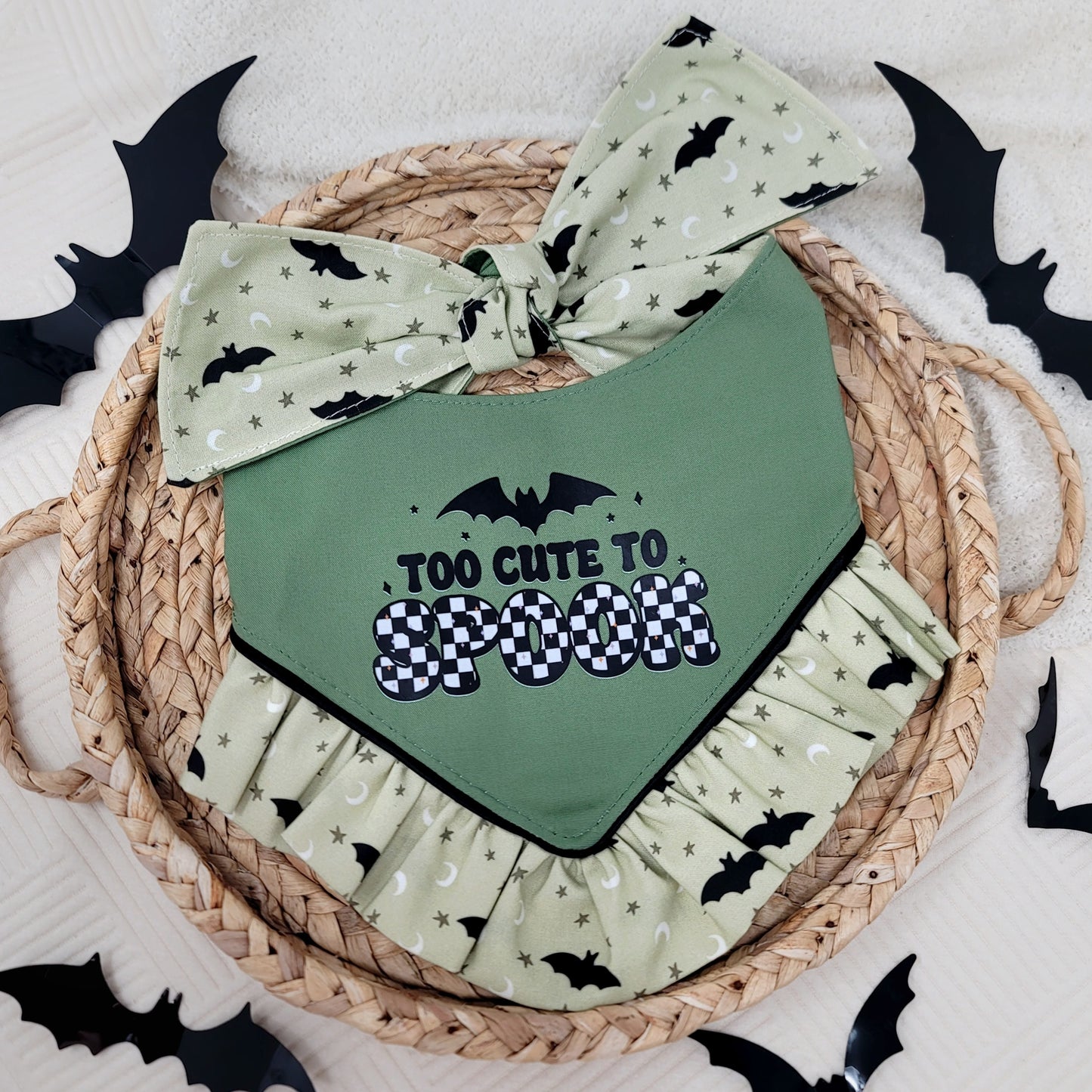 Too Cute to Spook Halloween Dog Bandana With or Without Ruffle Trim