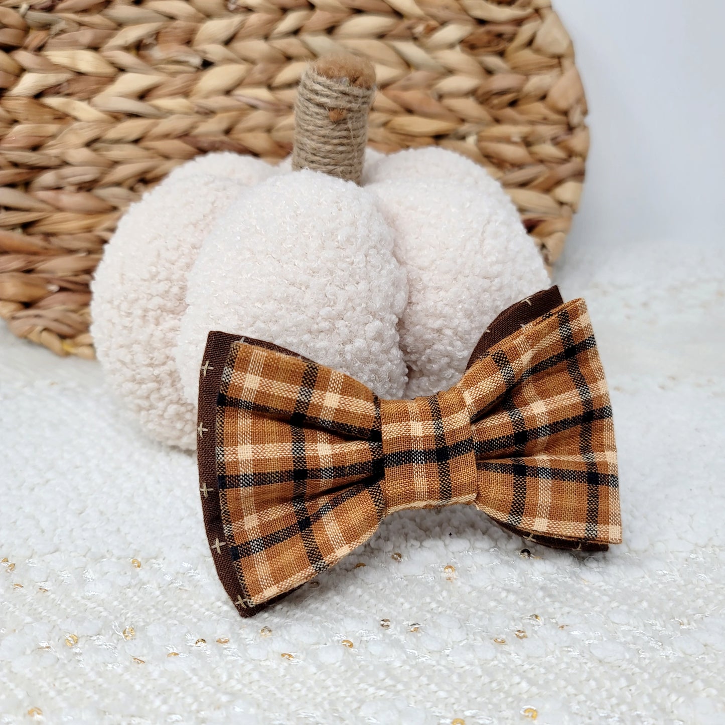 Rustic Brown Plaid Double Bow Tie