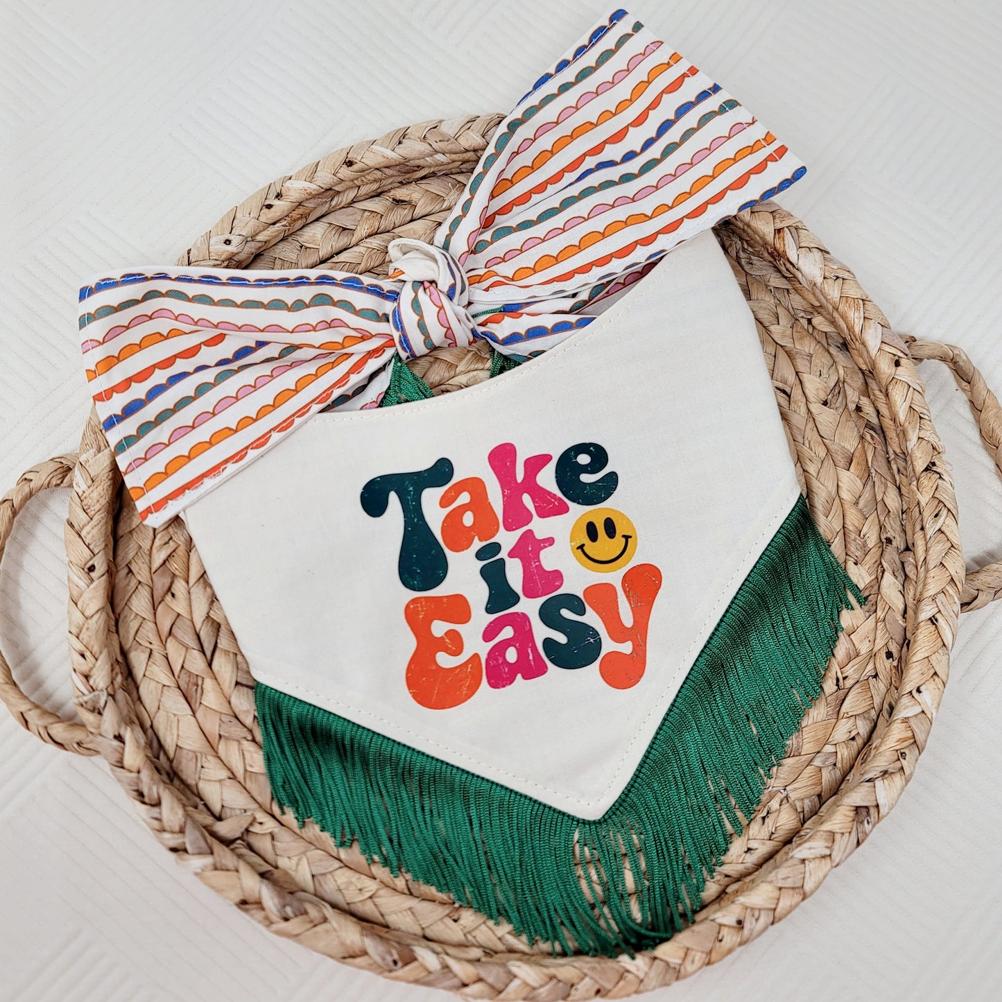 Take It Easy Dog Bandana With or Without Tassel Trim
