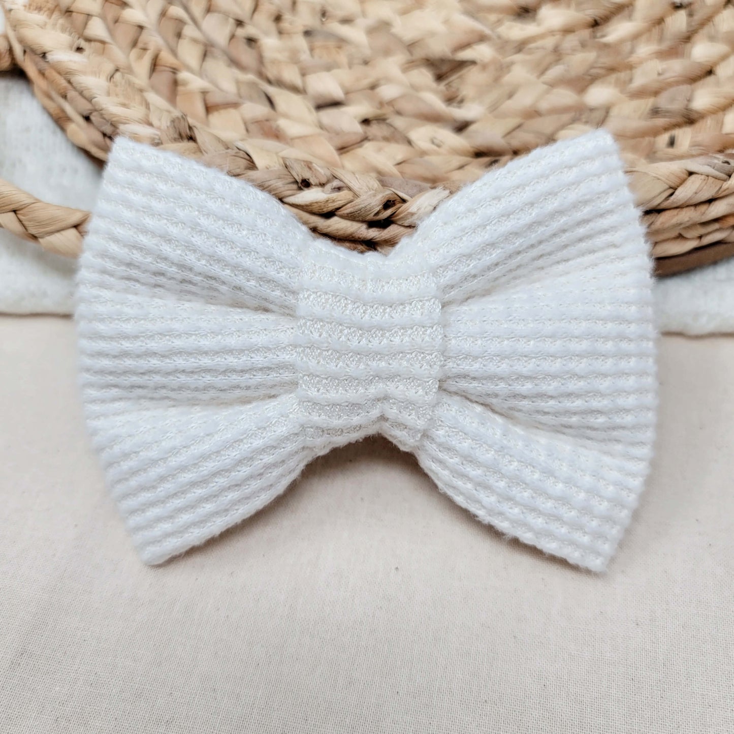 White Waffle Knit Bow Tie