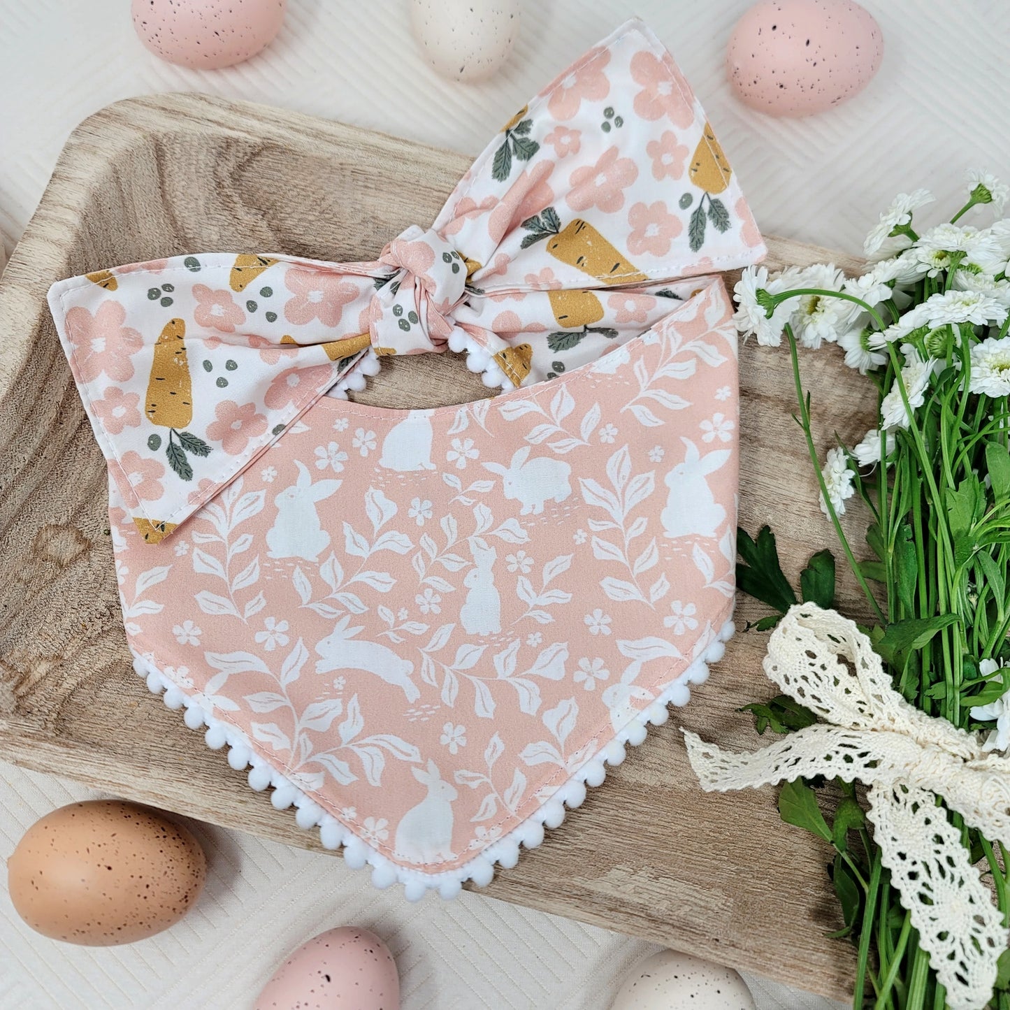 Floral Carrot and Easter Bunny Dog Bandana With Trim