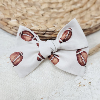 Cream Football Hair Bow