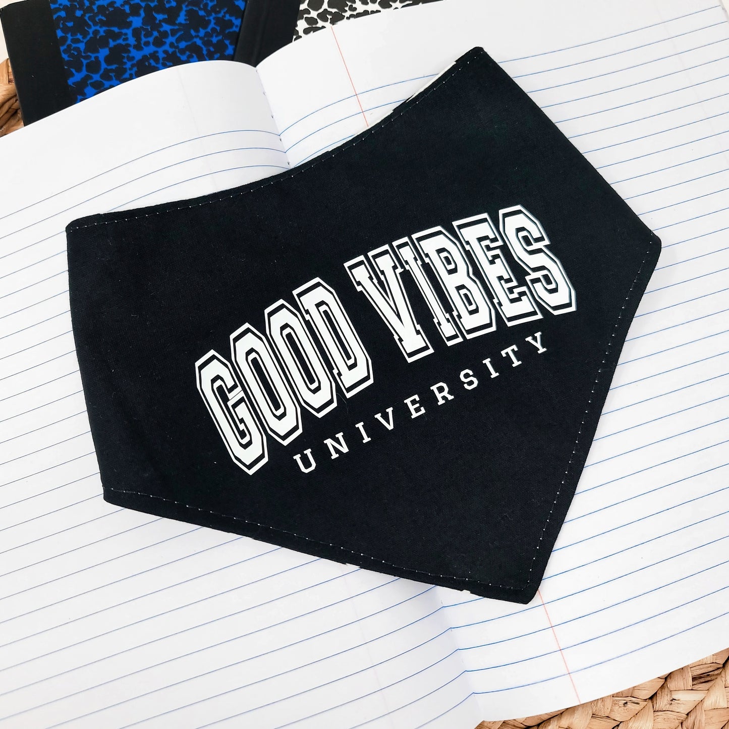 Good Vibes University Snap On Or Tie On Dog Bandana in Black