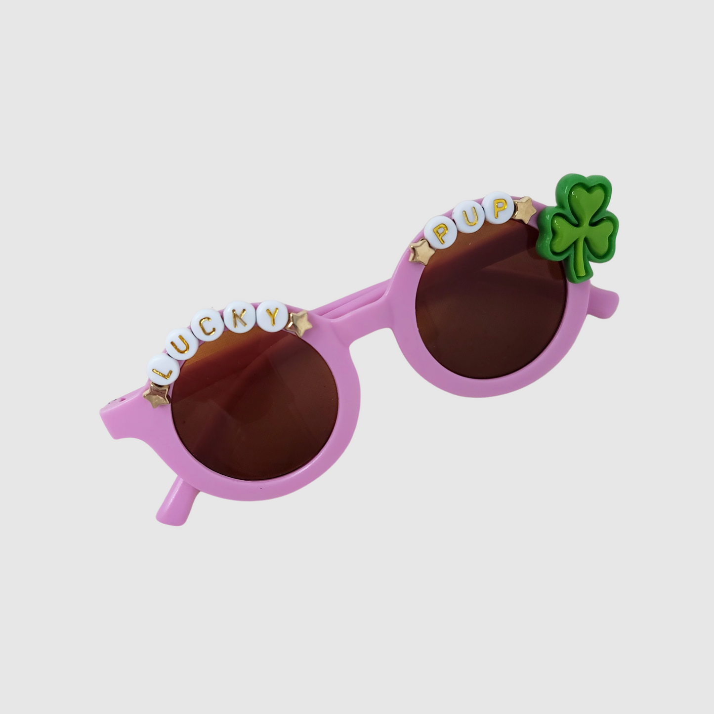 Lucky Pup St. Patrick's Day Sunglasses in White or Purple