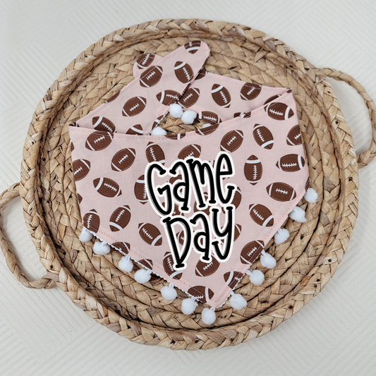 Pink Game Day Football Dog Bandana With or Without Pom Pom Trim