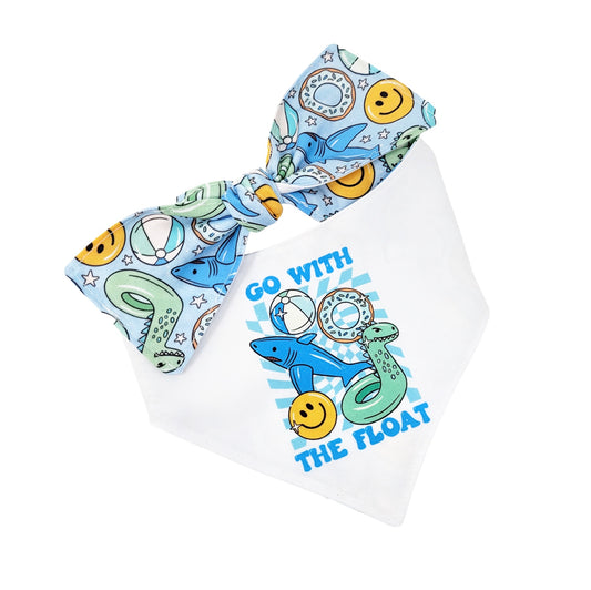 Go With The Float in Blue - Reversible Snap on or Tie On Dog Bandana - No Trim