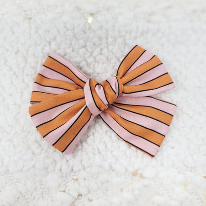 Pink and Orange Striped Hair Bow