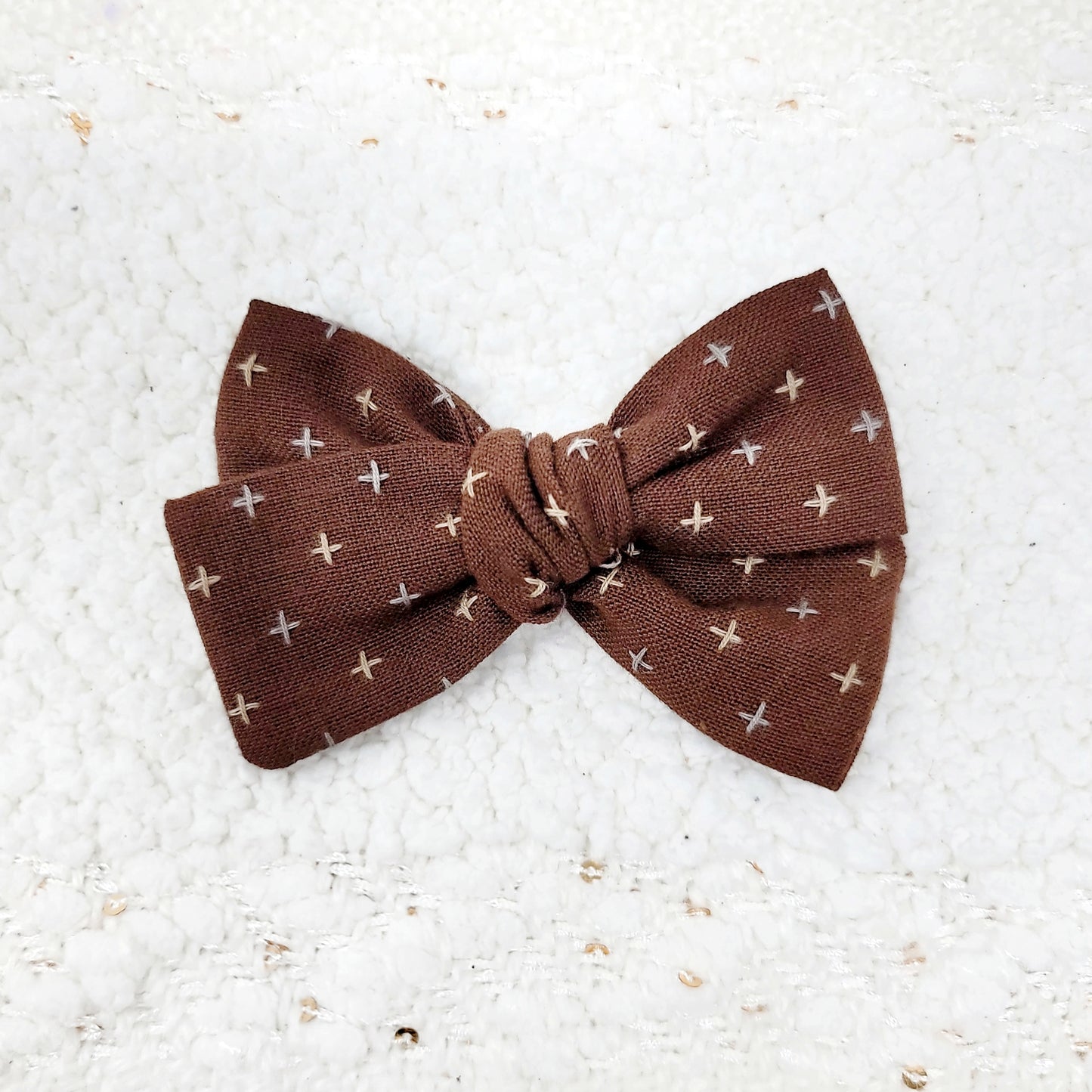 Rustic Brown Stitched Hair Bow