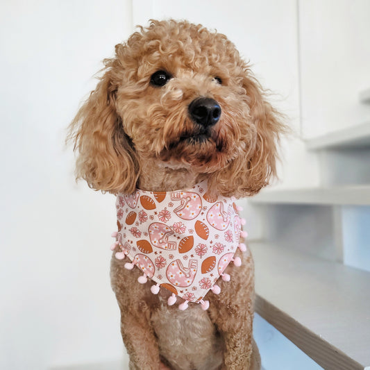 Pink Footballs and Flower Helmets Dog Bandana With or Without Trim