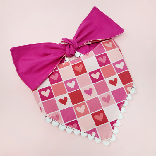Pink and Red Heart Block Valentine's Day Dog Bandana