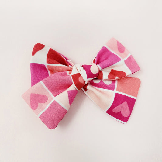 Pink and Red Block Hearts Valentine's Day Hair Bow